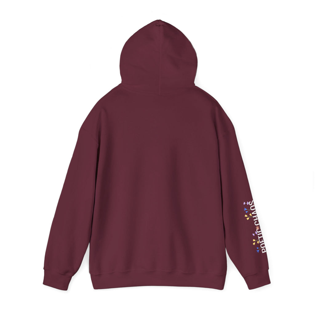 Poetic Chaos Sleeve Hoodie – Minimal white floral Logo Pullover