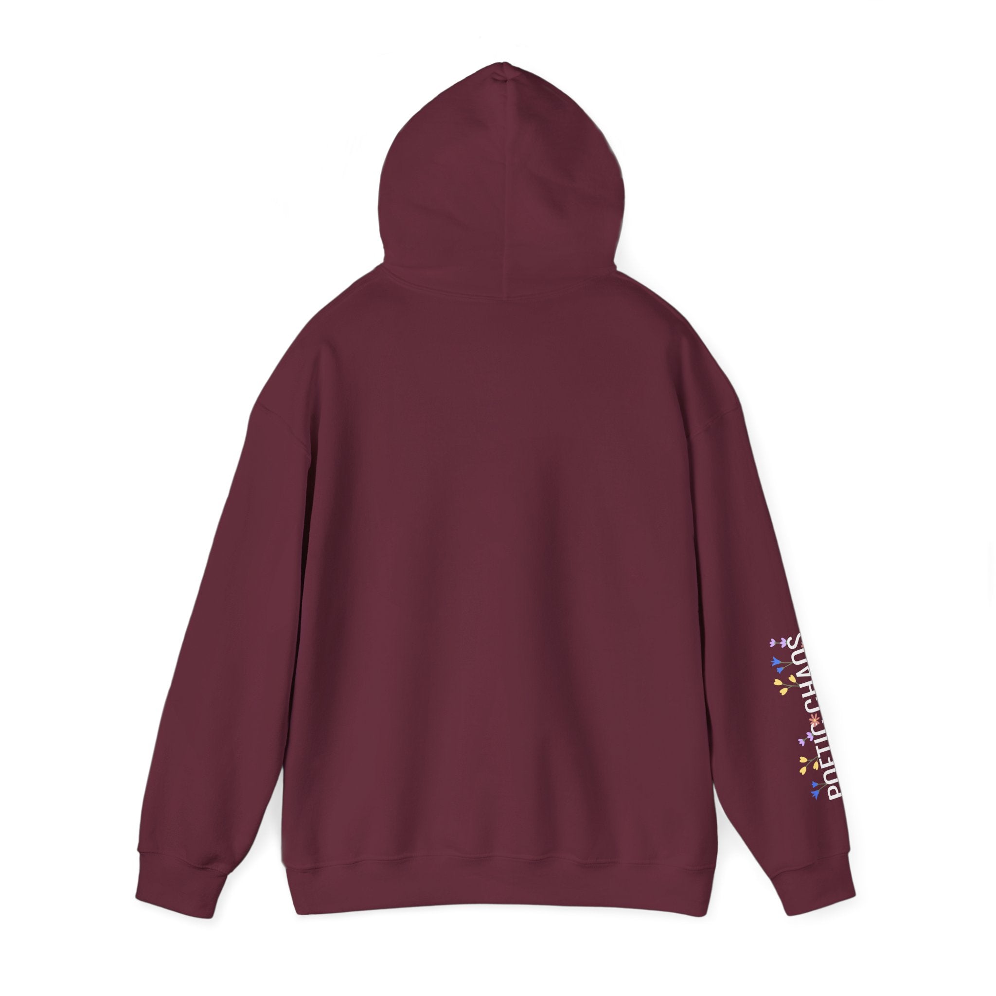 Poetic Chaos Sleeve Hoodie – Minimal white floral Logo Pullover