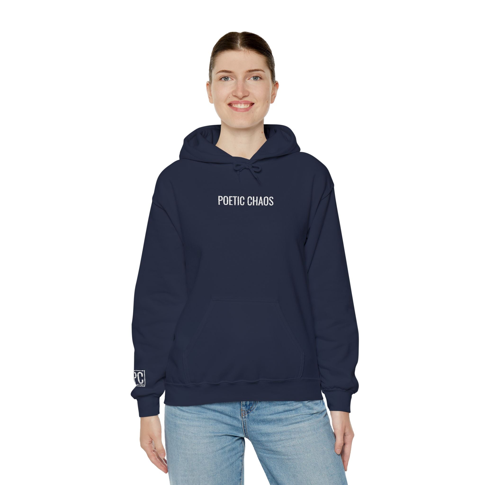 Poetic Chaos embroided white logo hoodie