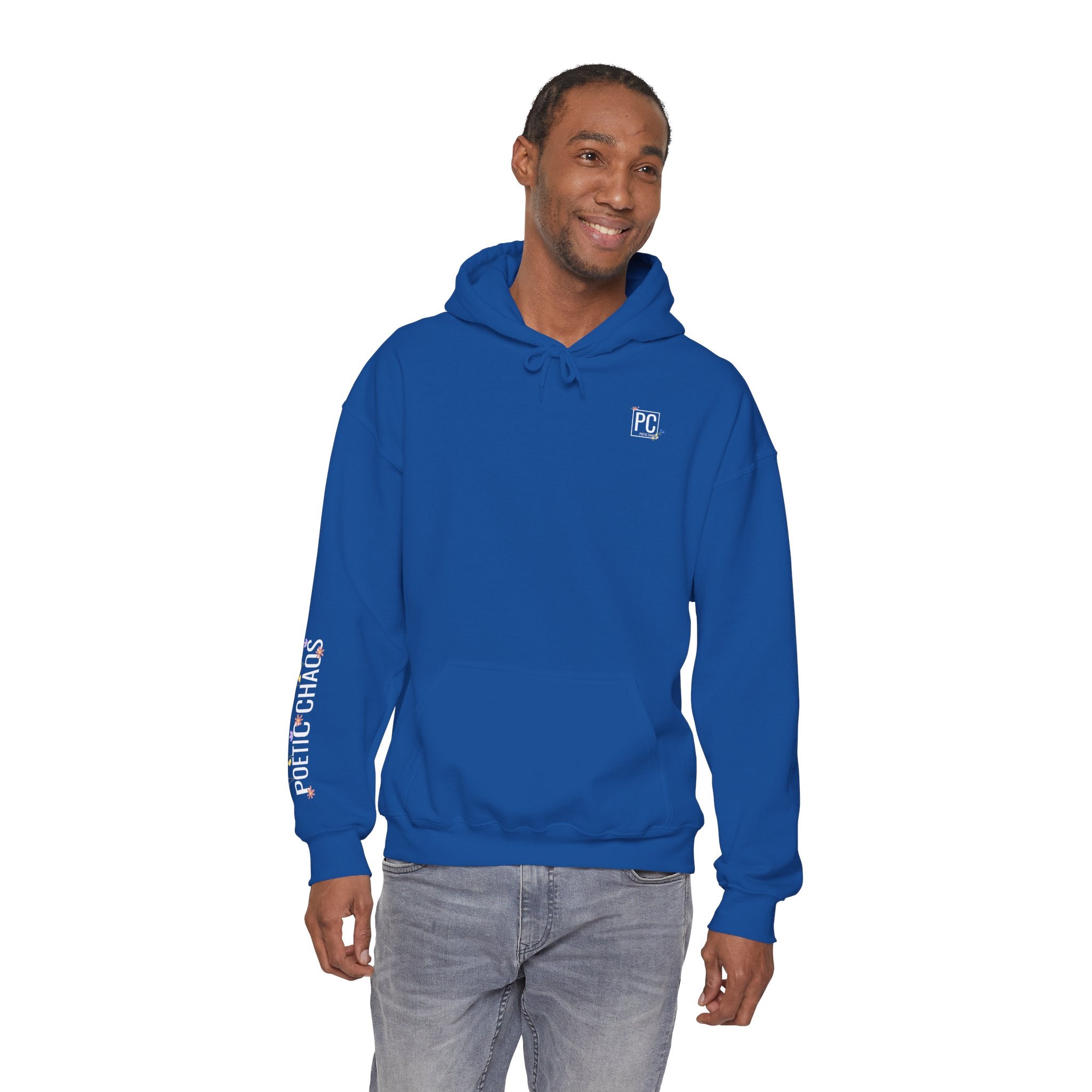 Poetic Chaos Sleeve Hoodie – Minimal white floral Logo Pullover