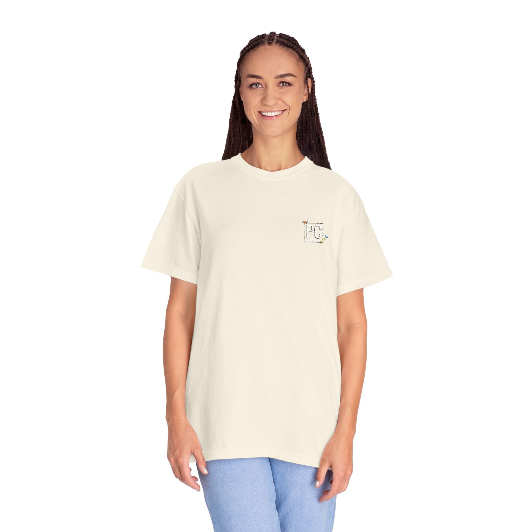 Poetic Chaos embroided white floral logo