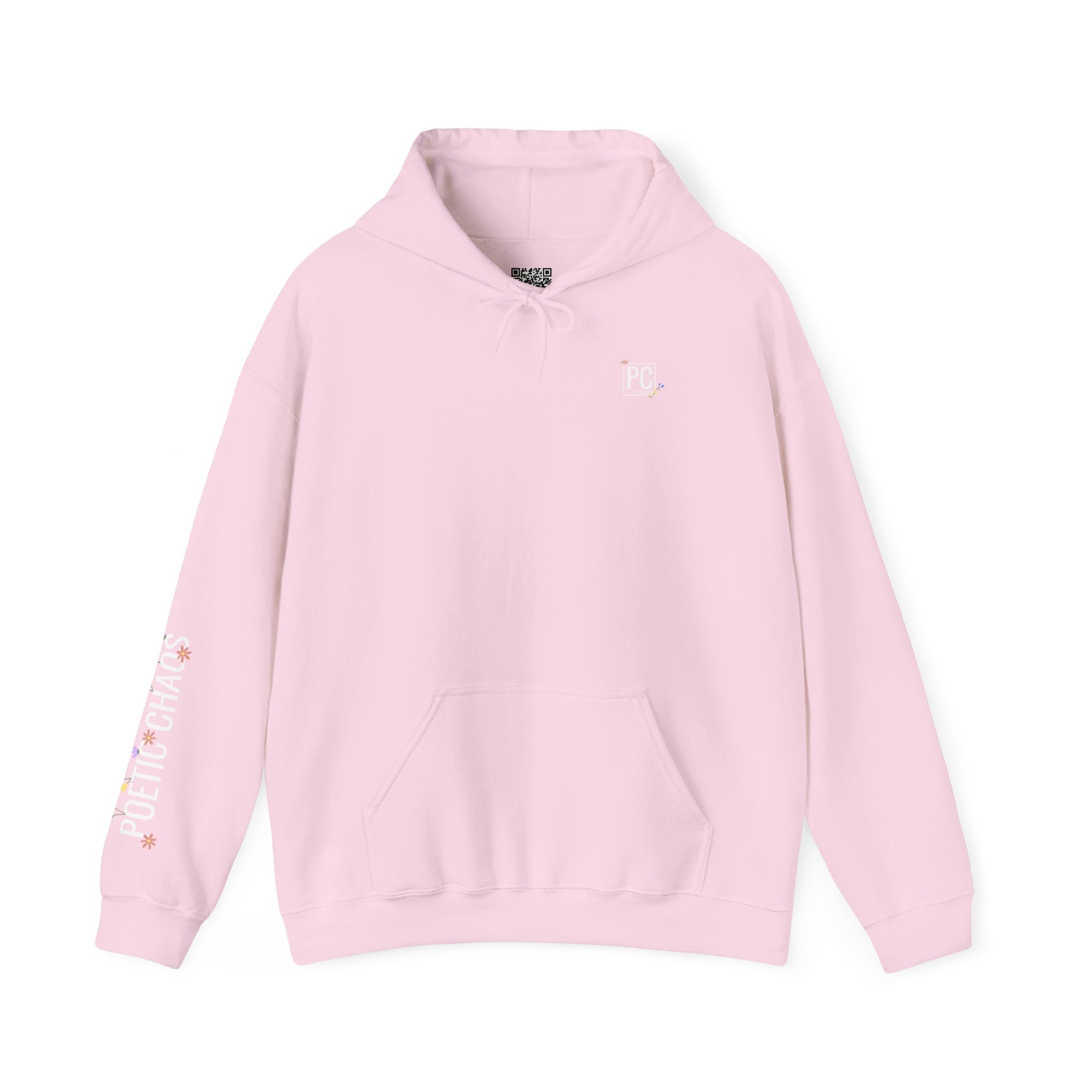 Poetic Chaos Sleeve Hoodie – Minimal white floral Logo Pullover
