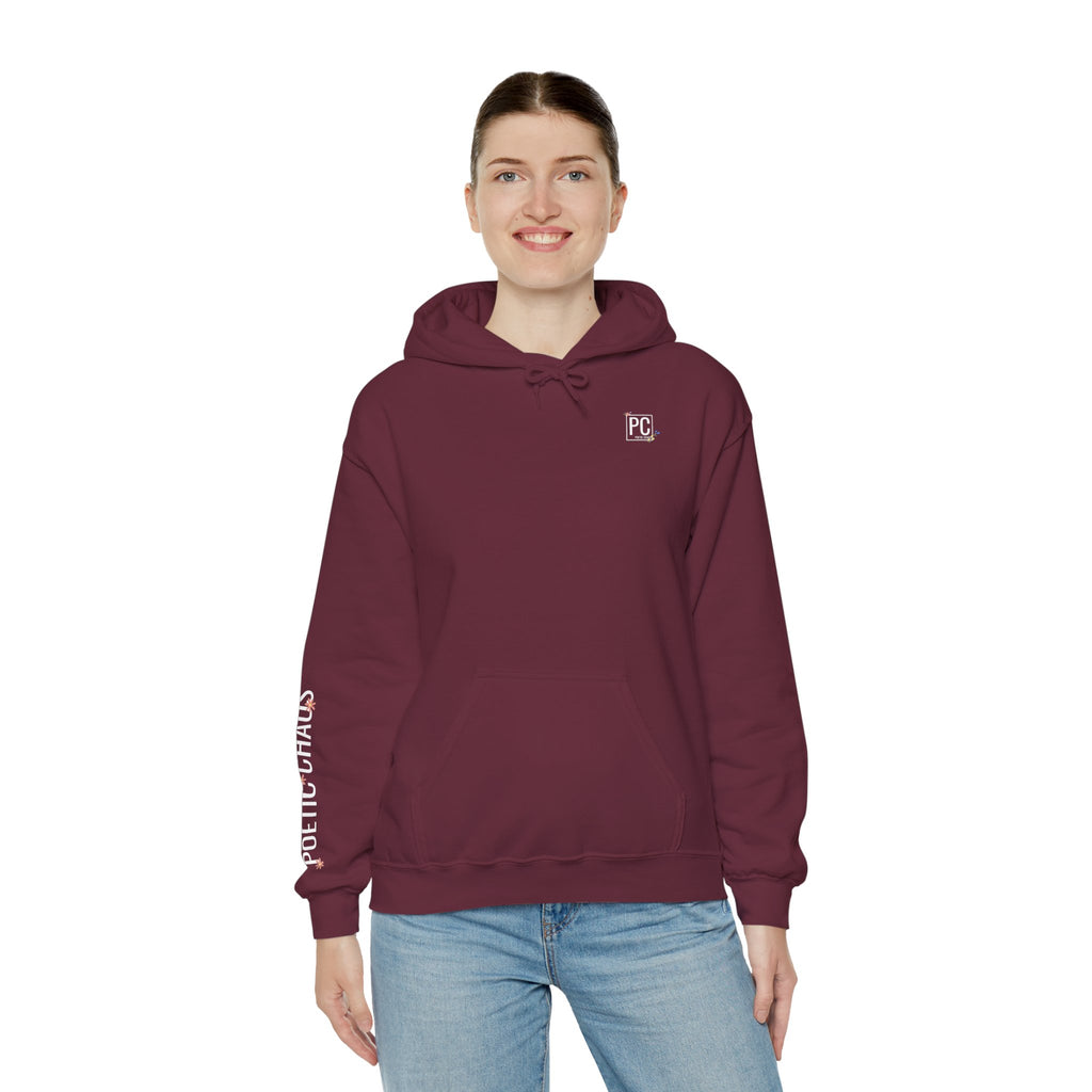 Poetic Chaos Sleeve Hoodie – Minimal white floral Logo Pullover