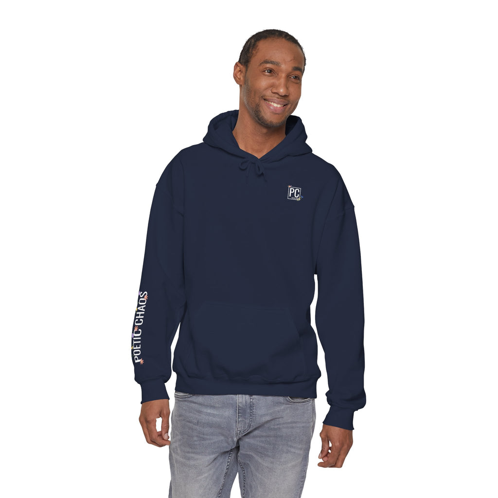 Poetic Chaos Sleeve Hoodie – Minimal white floral Logo Pullover