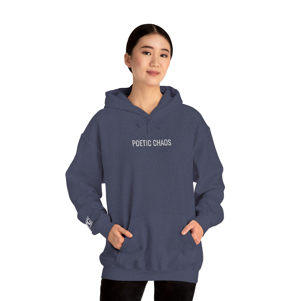 Poetic Chaos embroided white logo hoodie