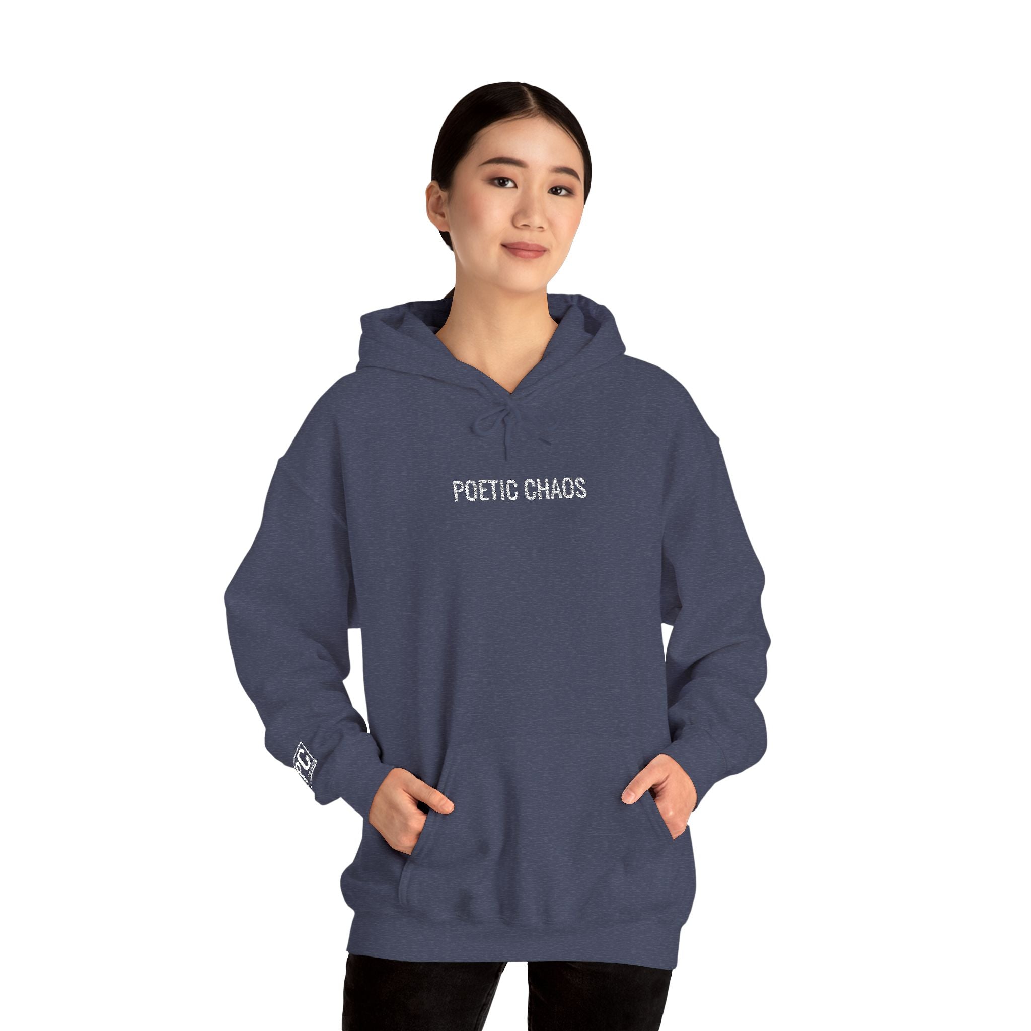 Poetic Chaos embroided white logo hoodie