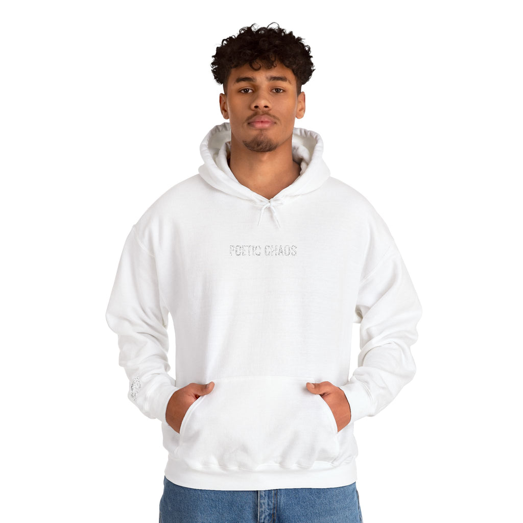 Poetic Chaos embroided white logo hoodie