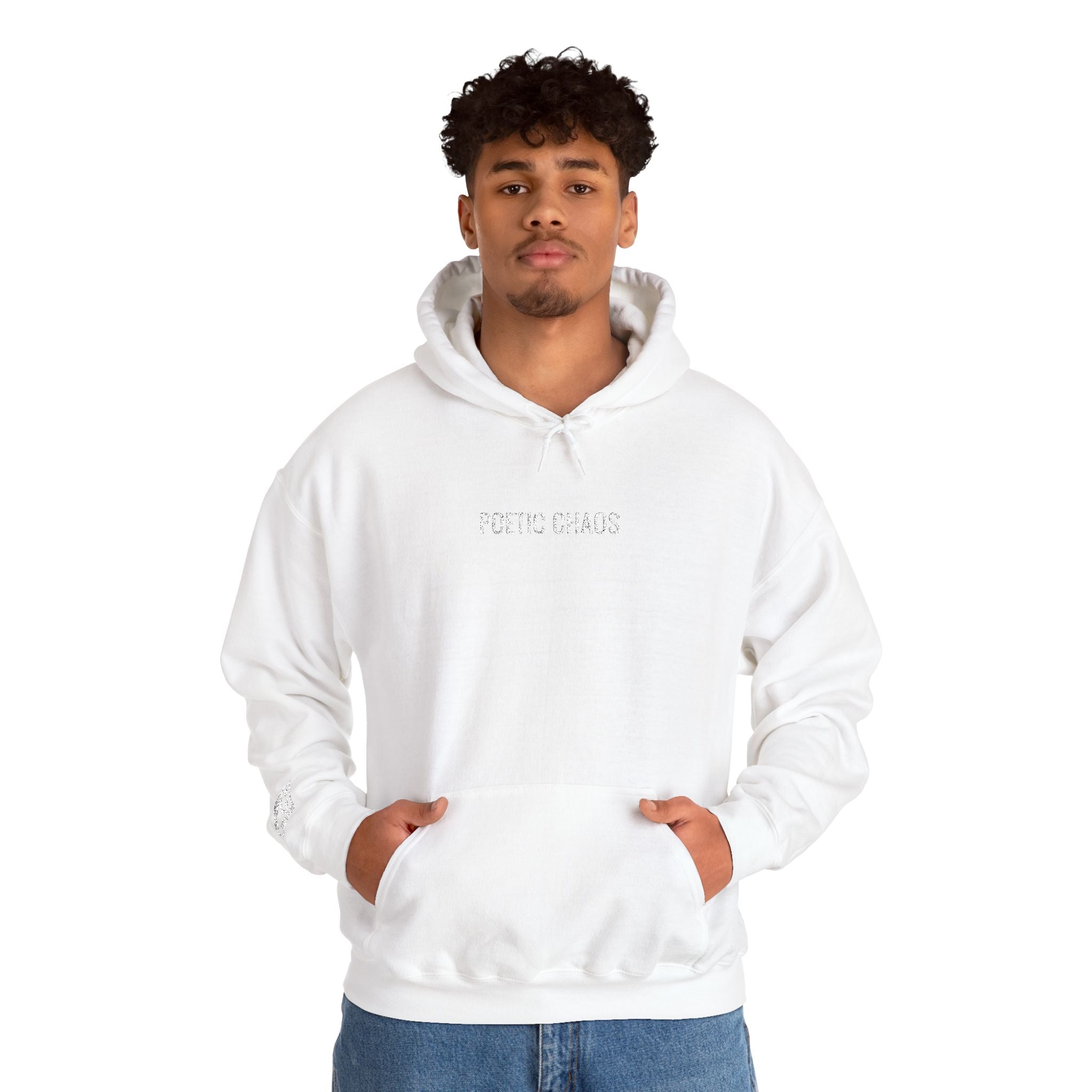 Poetic Chaos embroided white logo hoodie