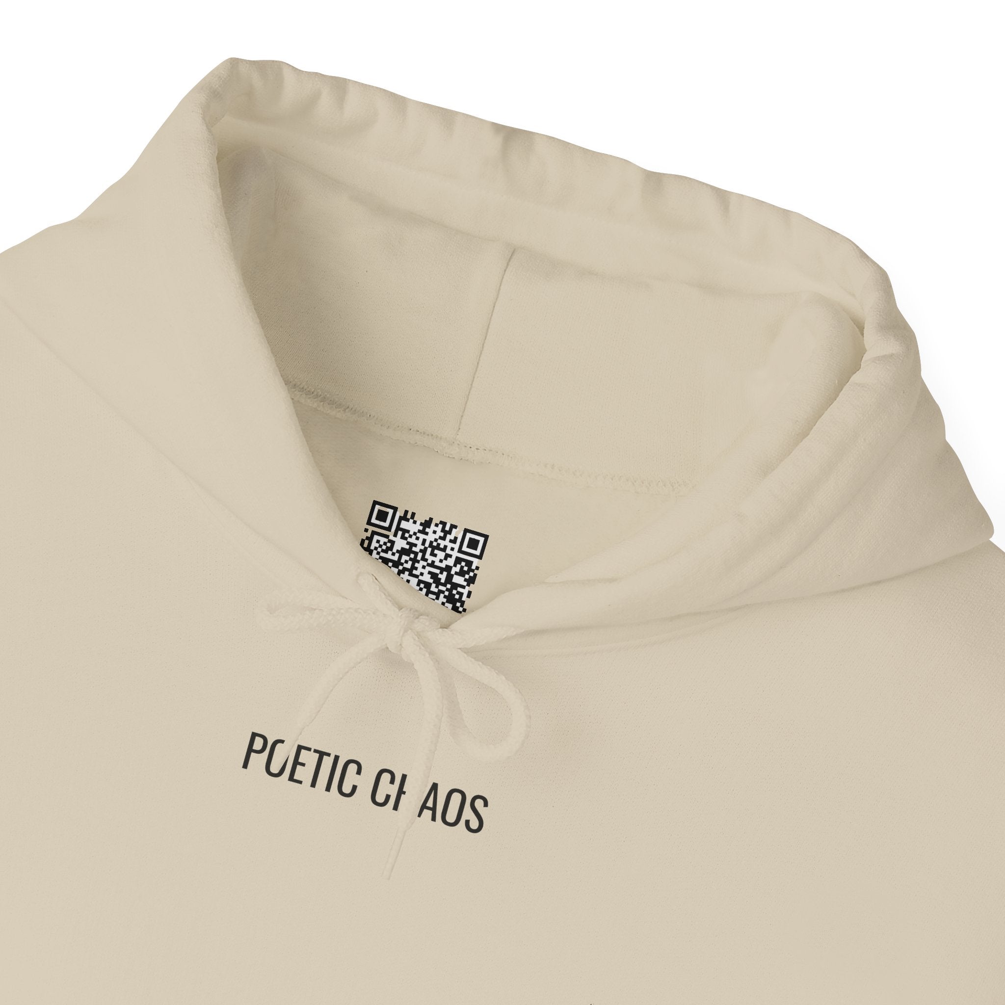 Poetic Chaos Minimalist Hoodie — Small Chest Text Pullover