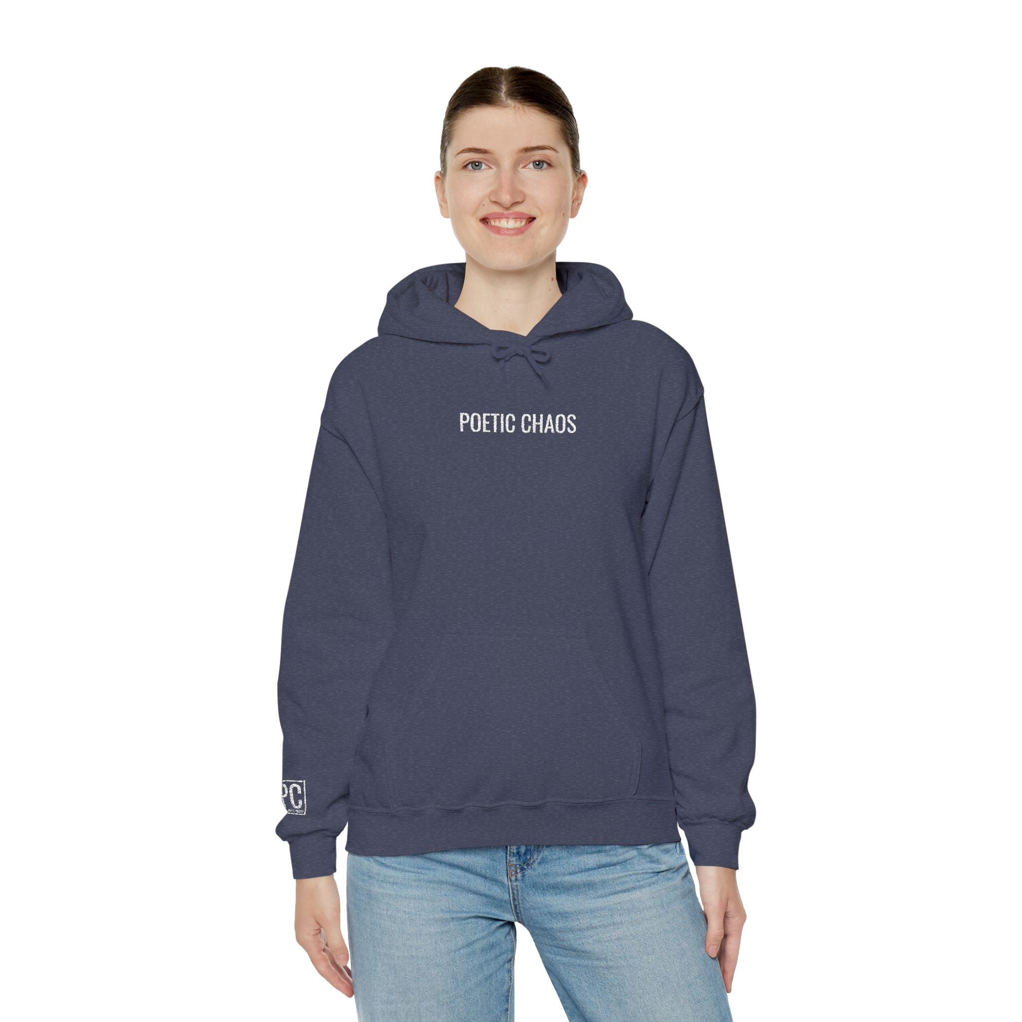 Poetic Chaos embroided white logo hoodie