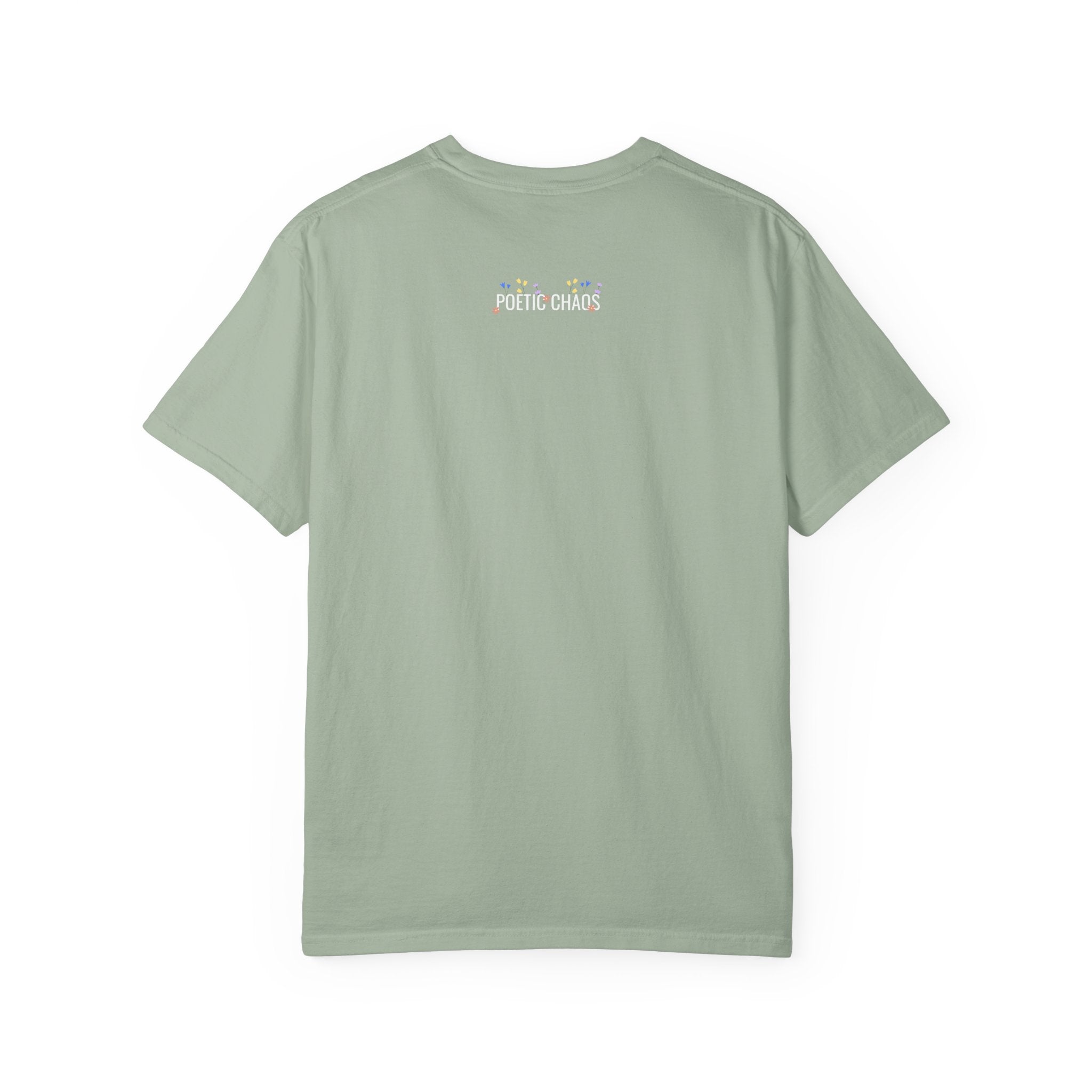 poetic chaos minimal t-shirt floral white logo label
