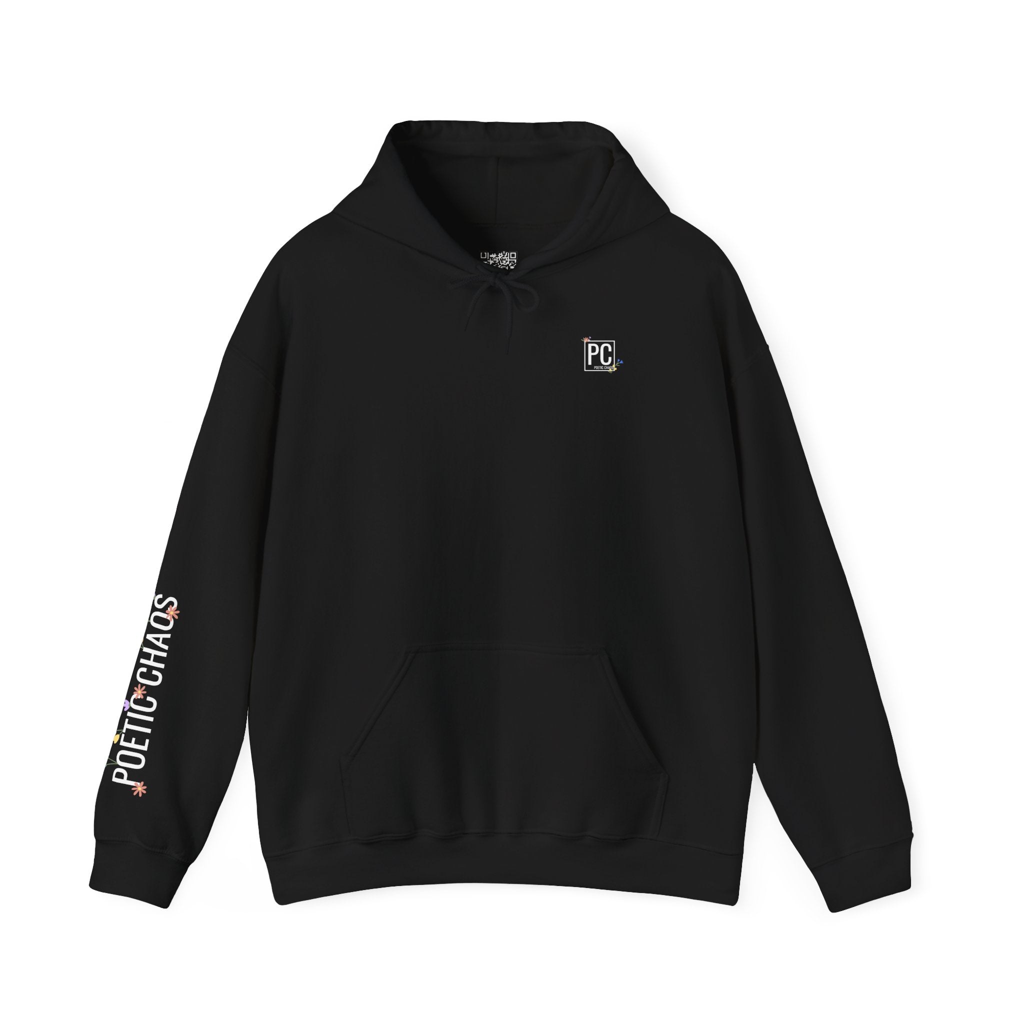 Poetic Chaos Sleeve Hoodie – Minimal white floral Logo Pullover