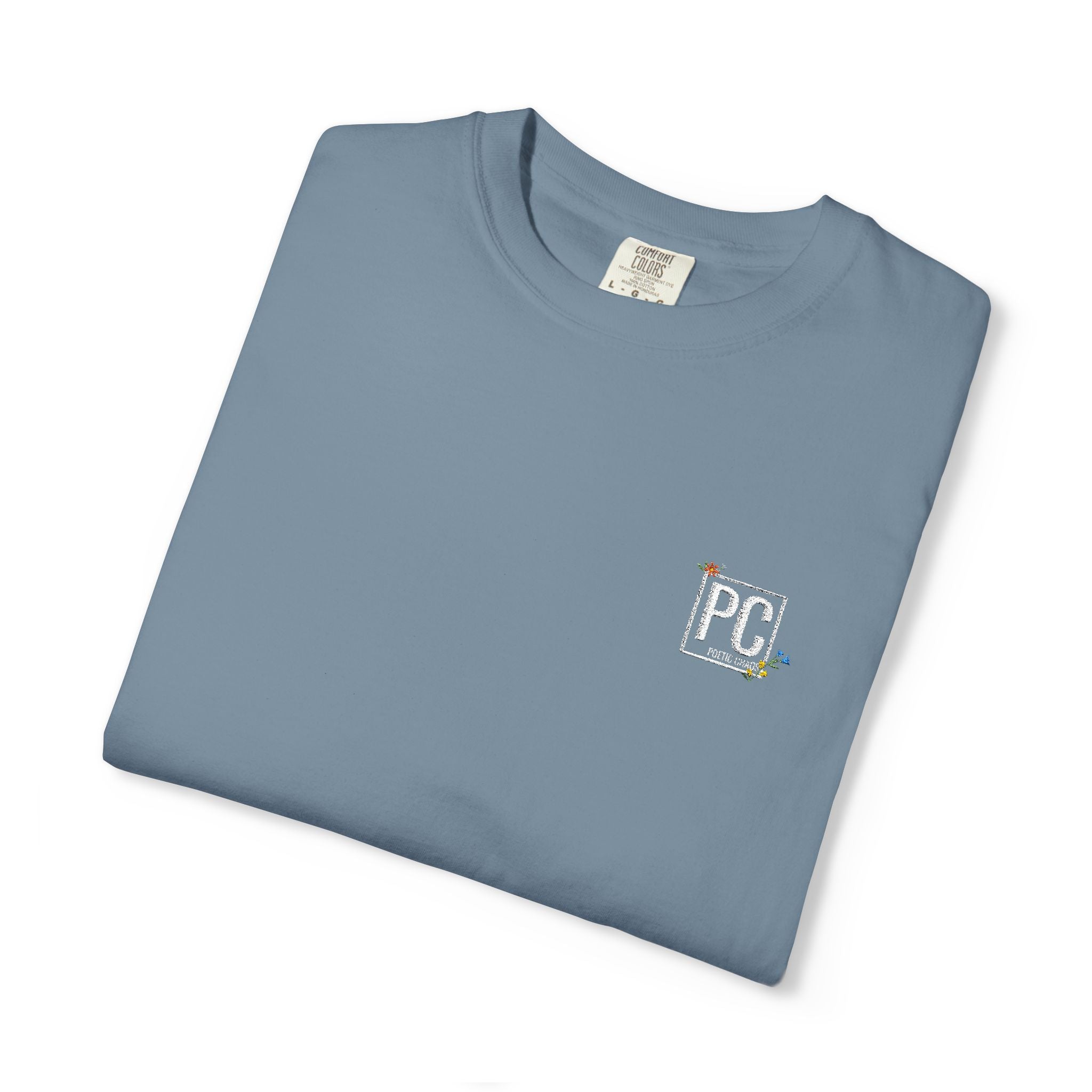 Poetic Chaos embroided white floral logo