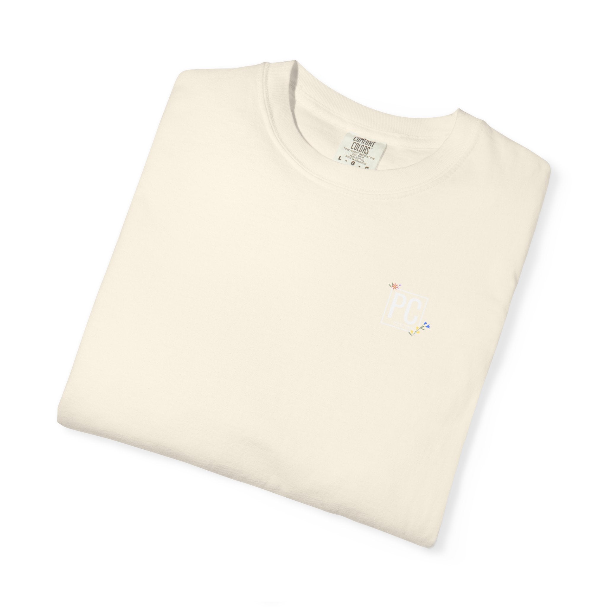 poetic chaos minimal t-shirt floral white logo label