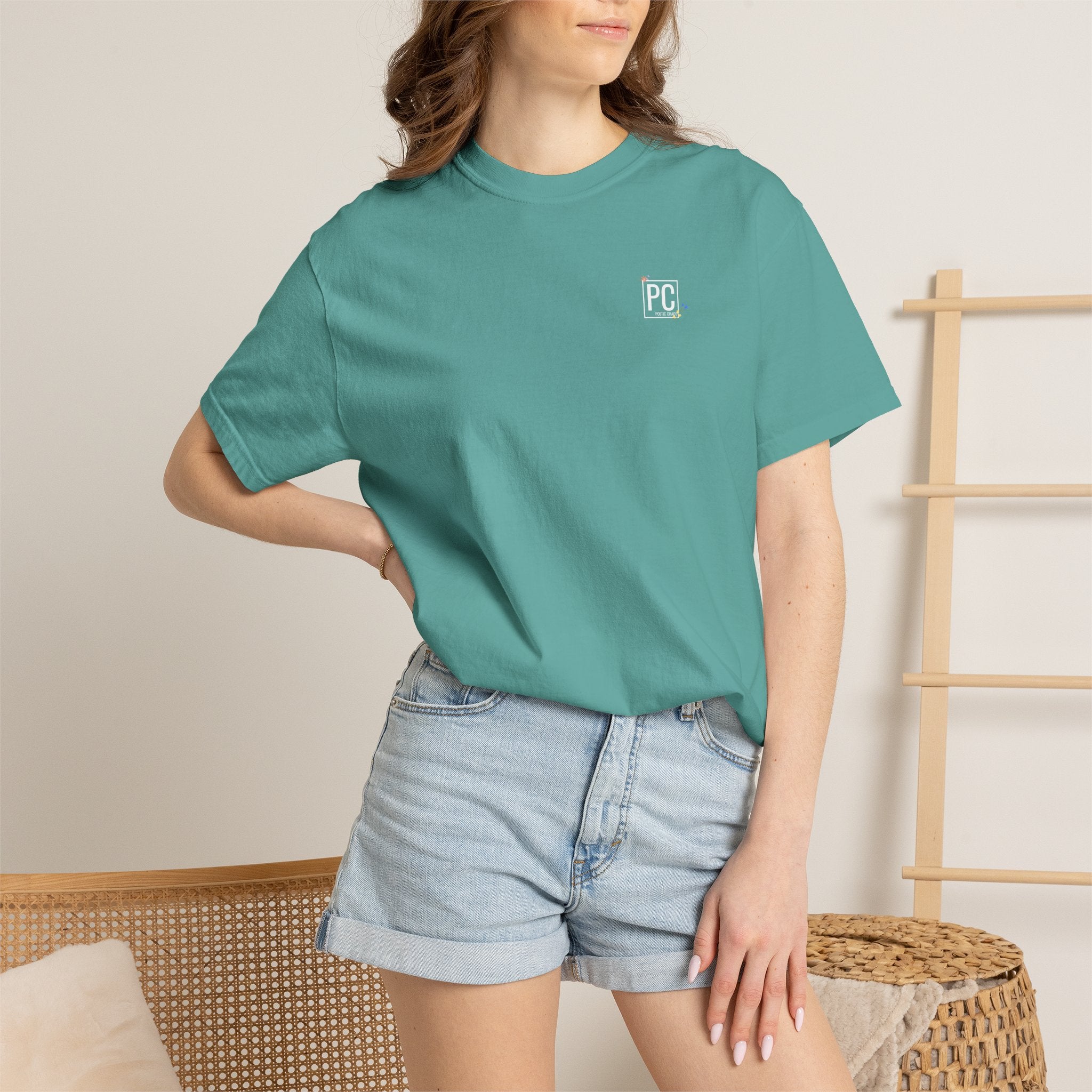 poetic chaos minimal t-shirt floral white logo label