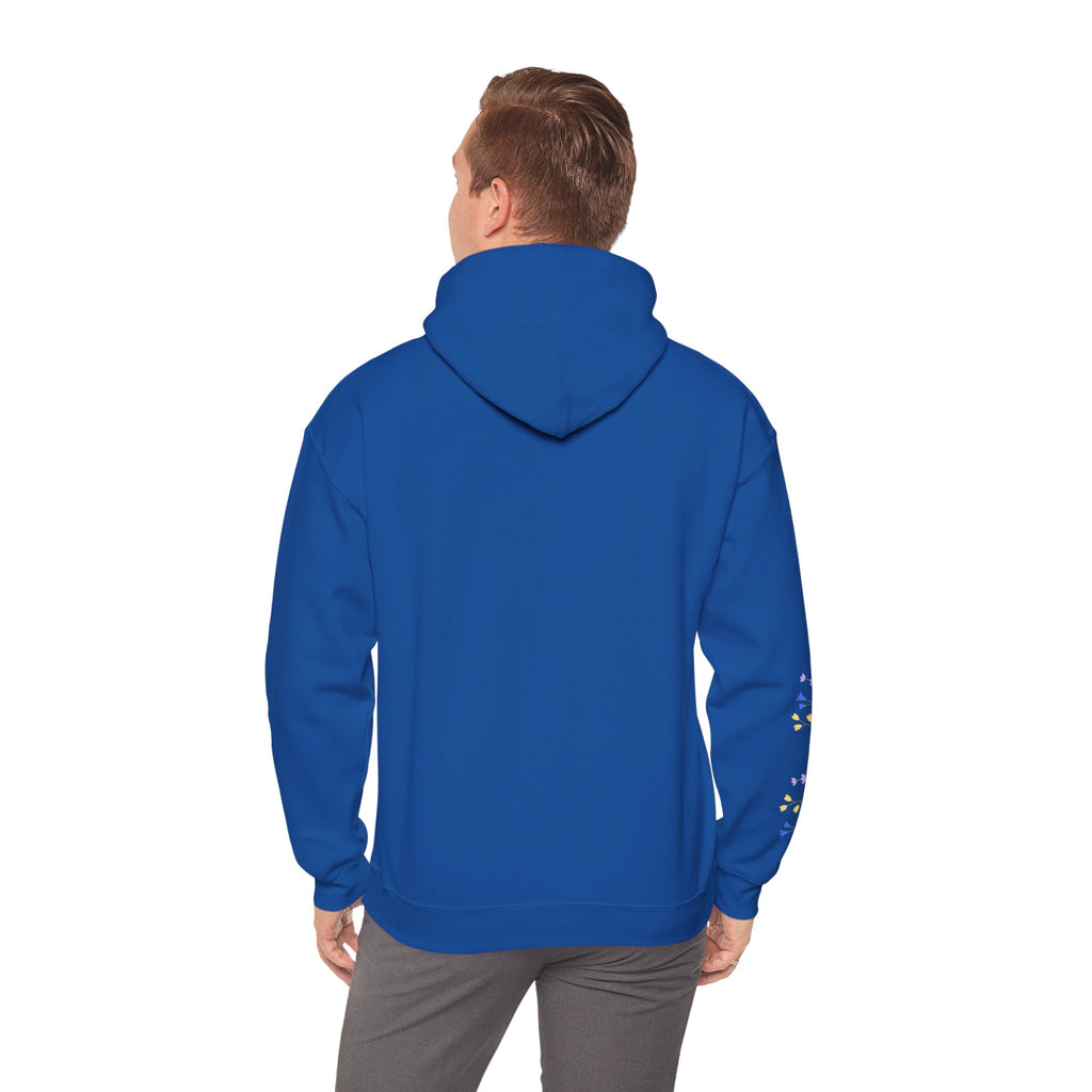 Poetic Chaos Sleeve Logo Hoodie — Minimal White Pullover with 'PC'floral logo