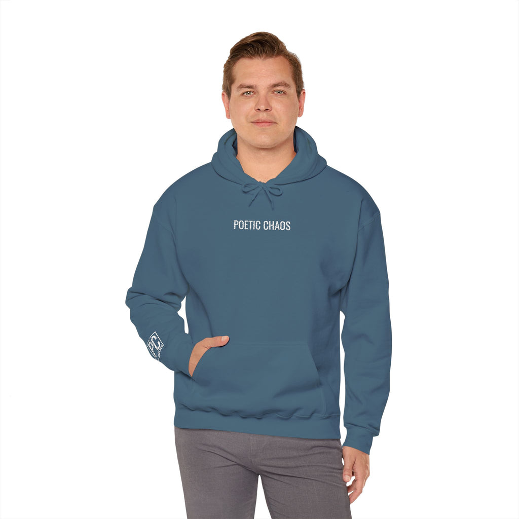Poetic Chaos embroided white logo hoodie