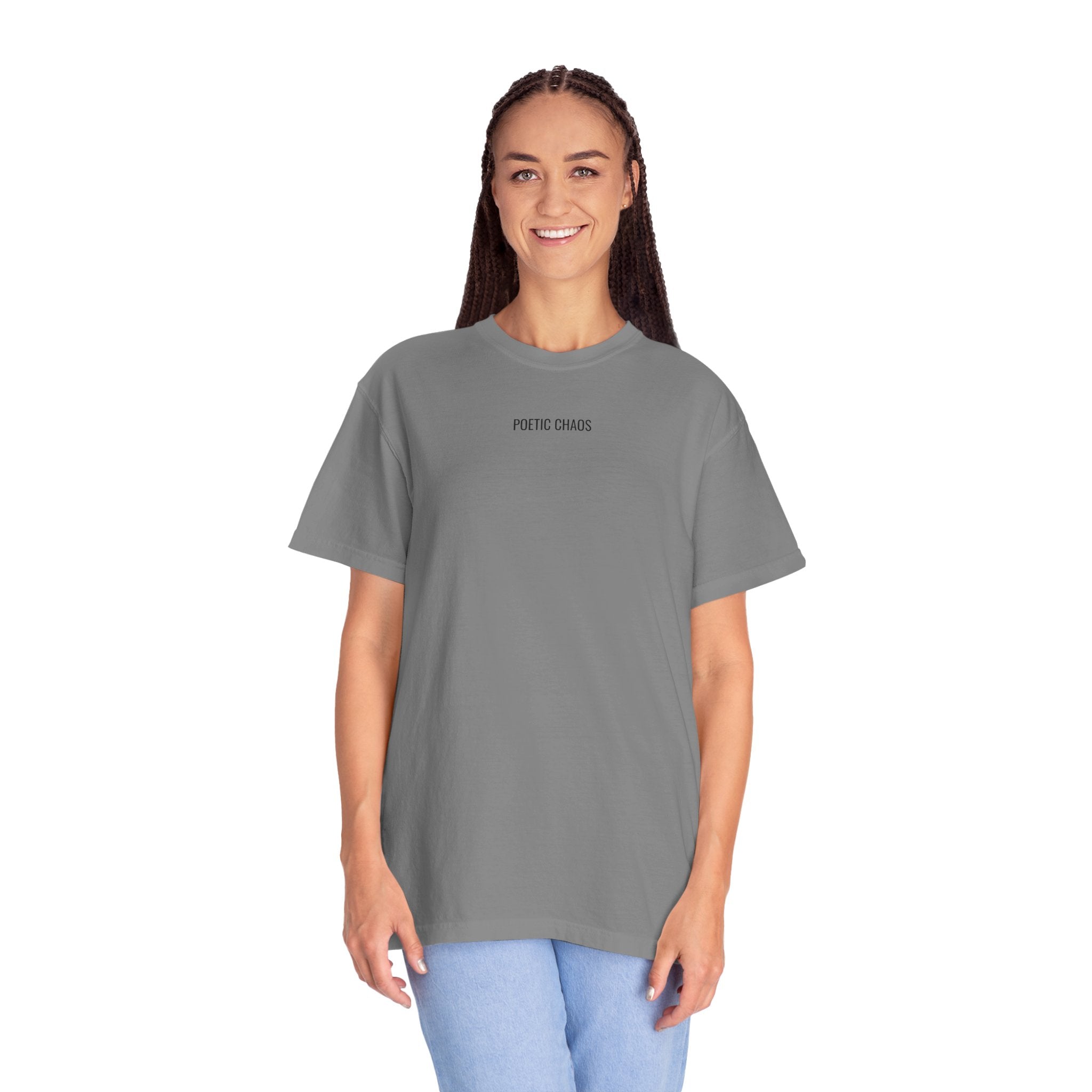 Poetic Chaos T-Shirt — Minimal Text Graphic Tee ("Poetic Chaos")