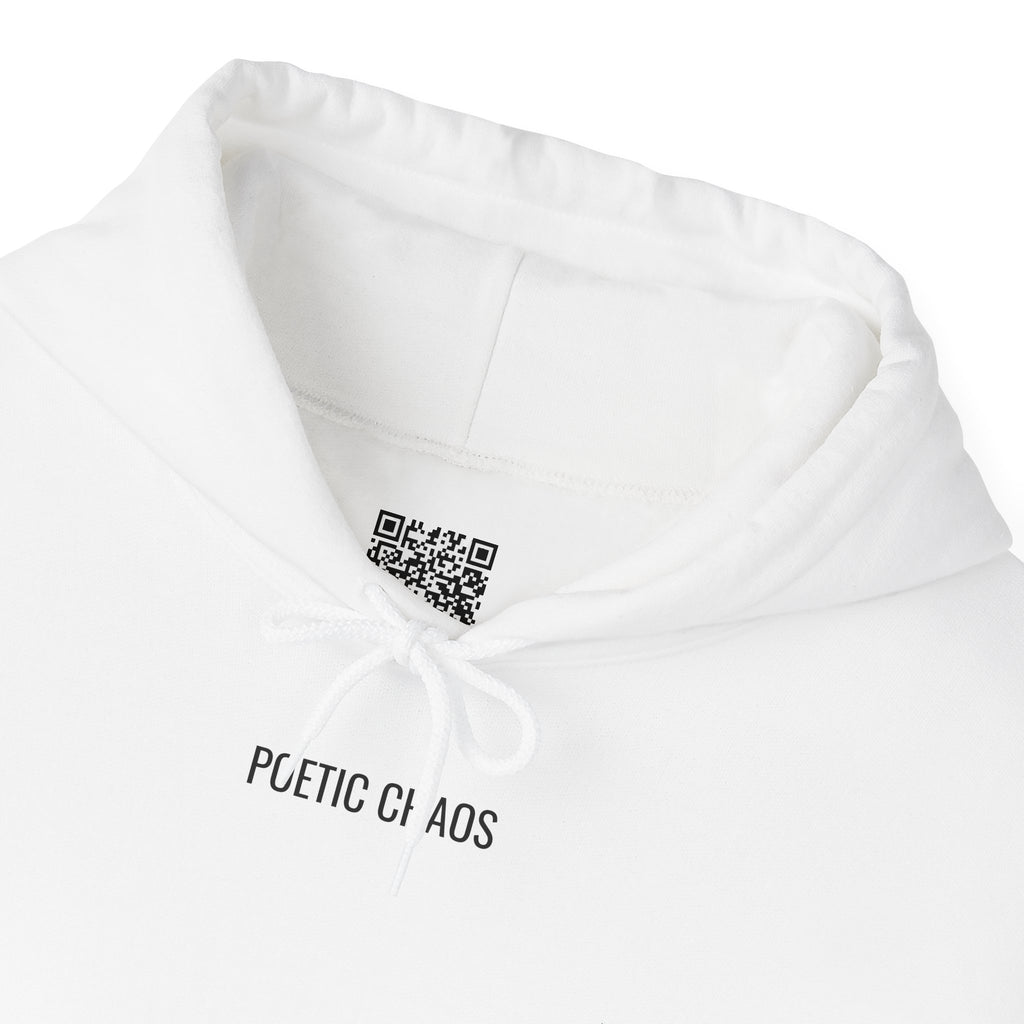 Poetic Chaos Minimalist Hoodie — Small Chest Text Pullover