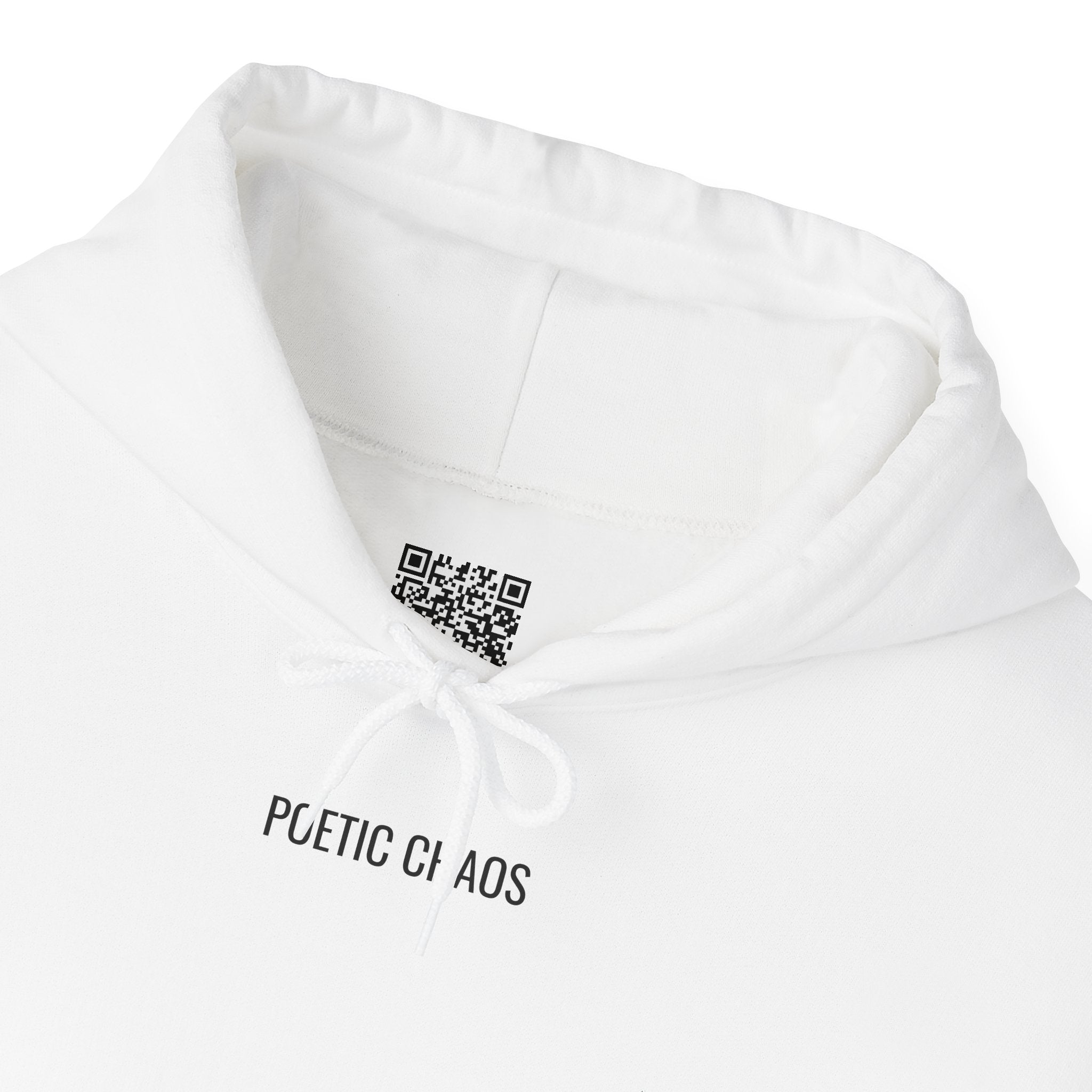 Poetic Chaos Minimalist Hoodie — Small Chest Text Pullover