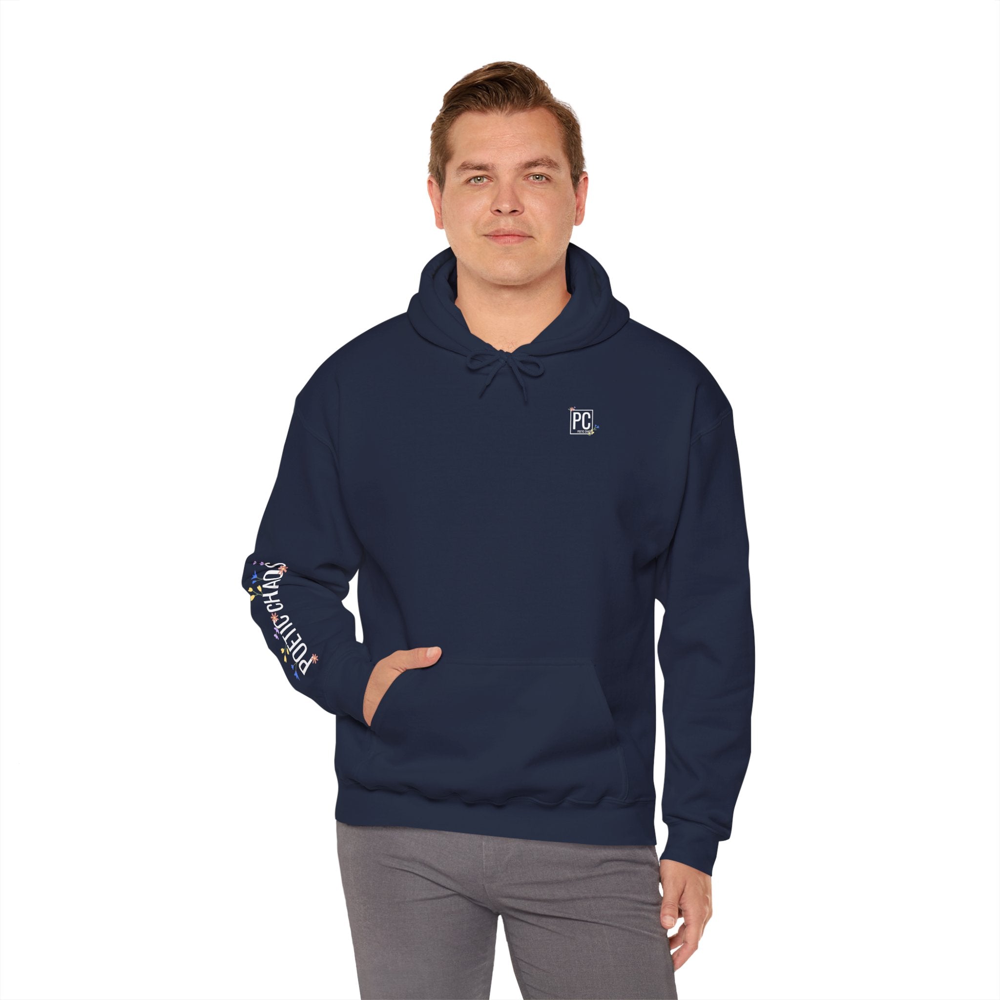 Poetic Chaos Sleeve Hoodie – Minimal white floral Logo Pullover