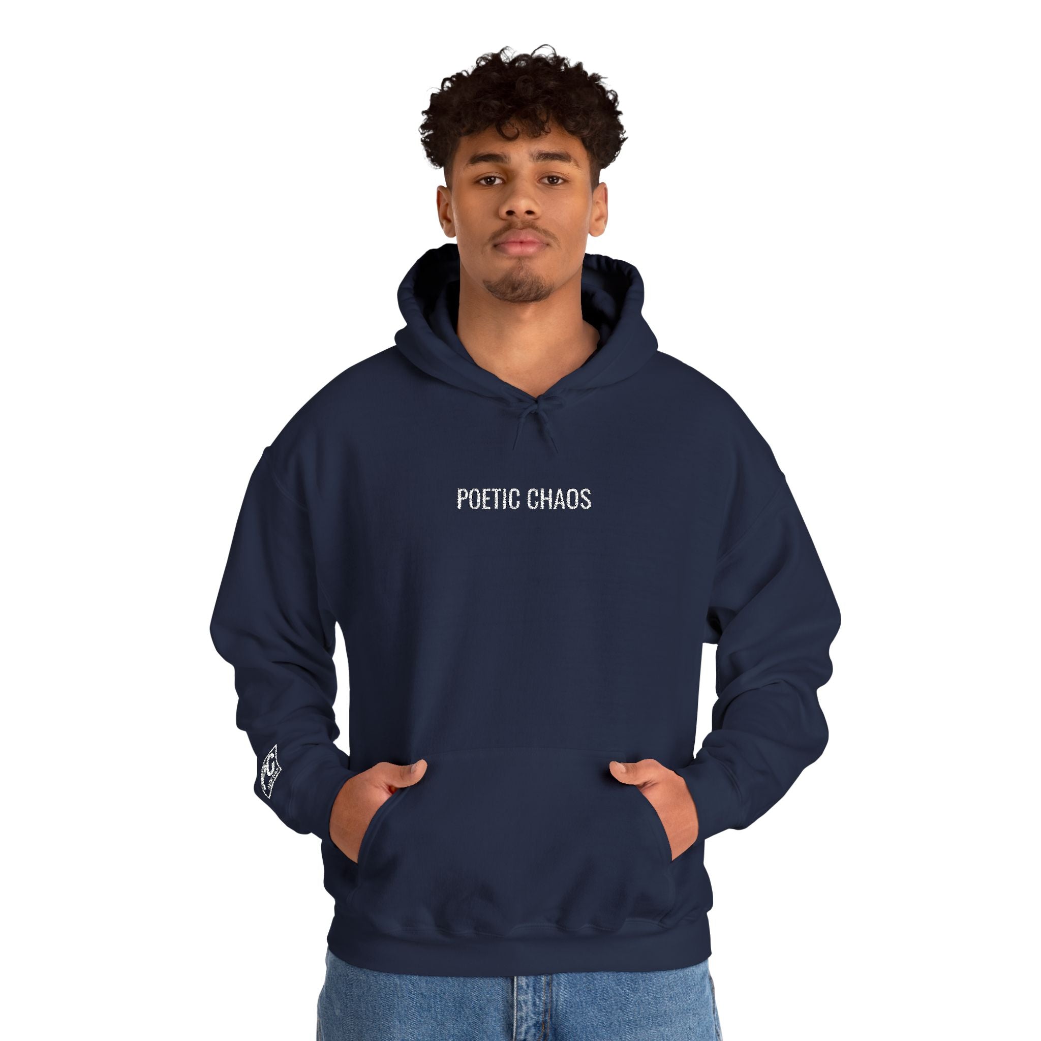 Poetic Chaos embroided white logo hoodie