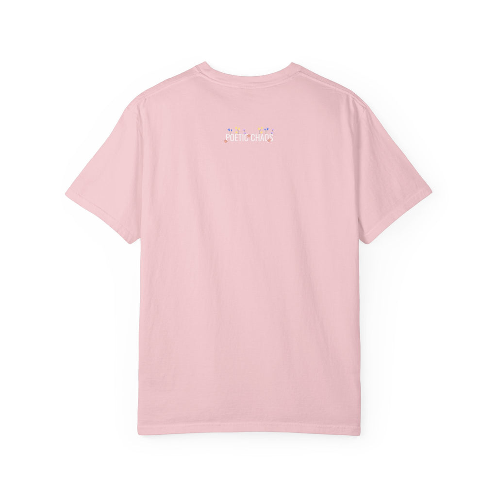poetic chaos minimal t-shirt floral white logo label