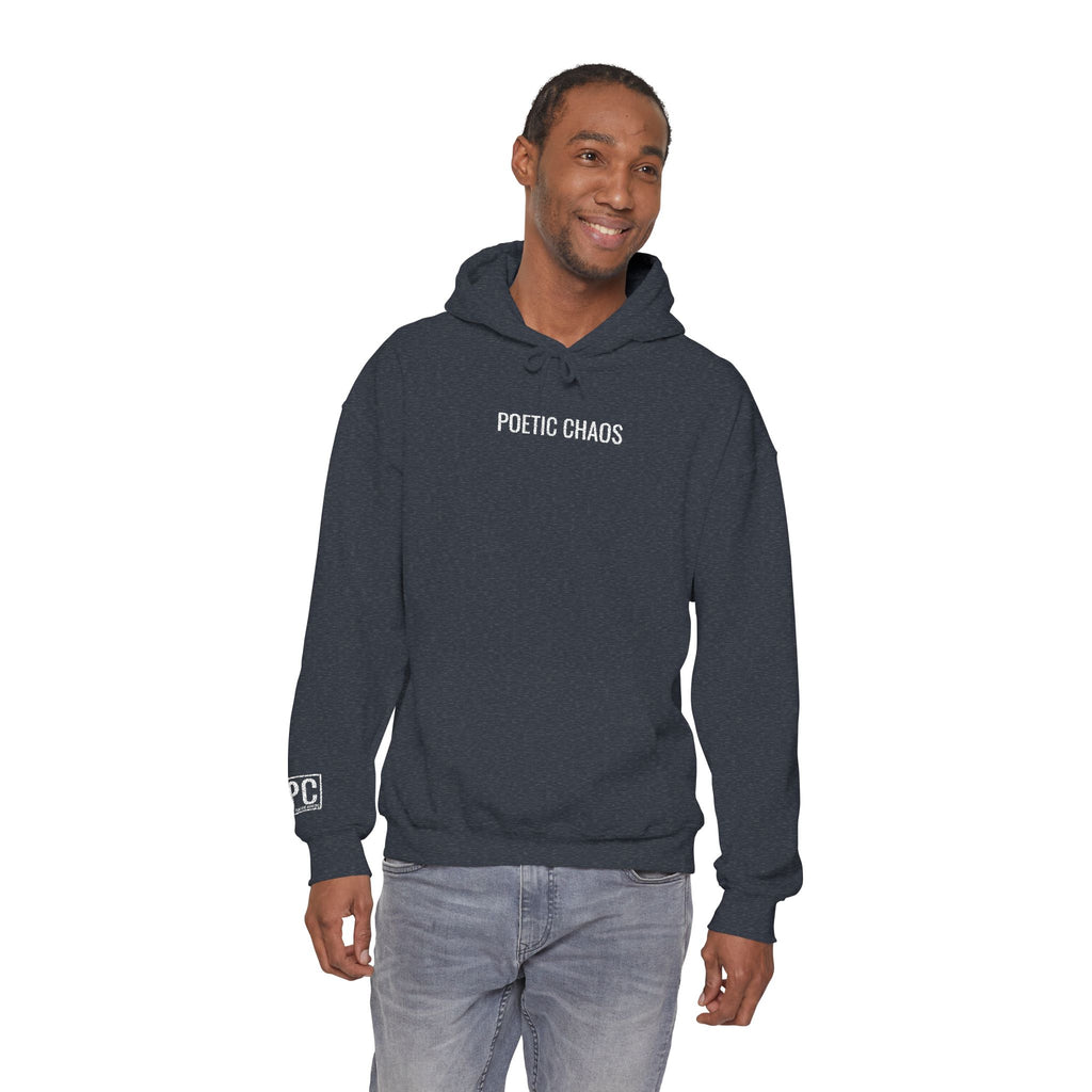 Poetic Chaos embroided white logo hoodie