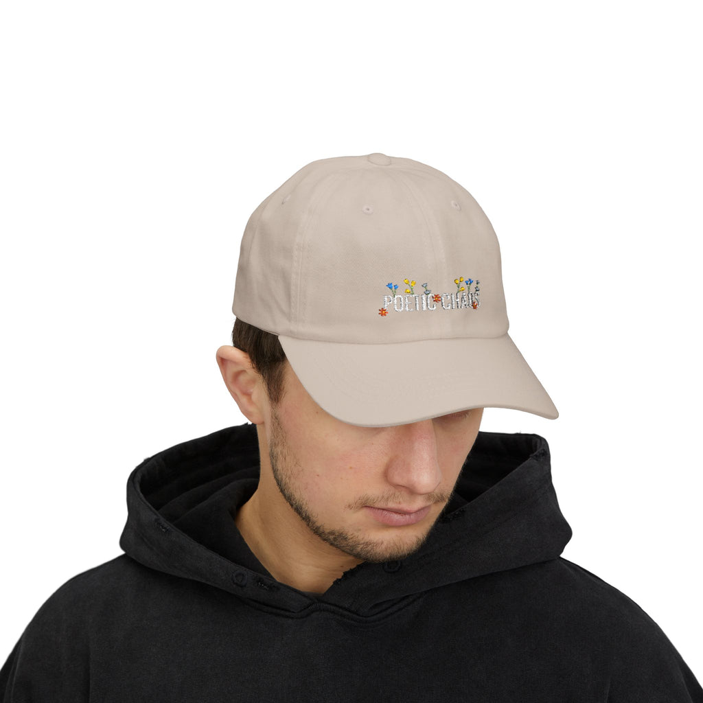 Poetic Chaos white floral logo dad cap-embroided