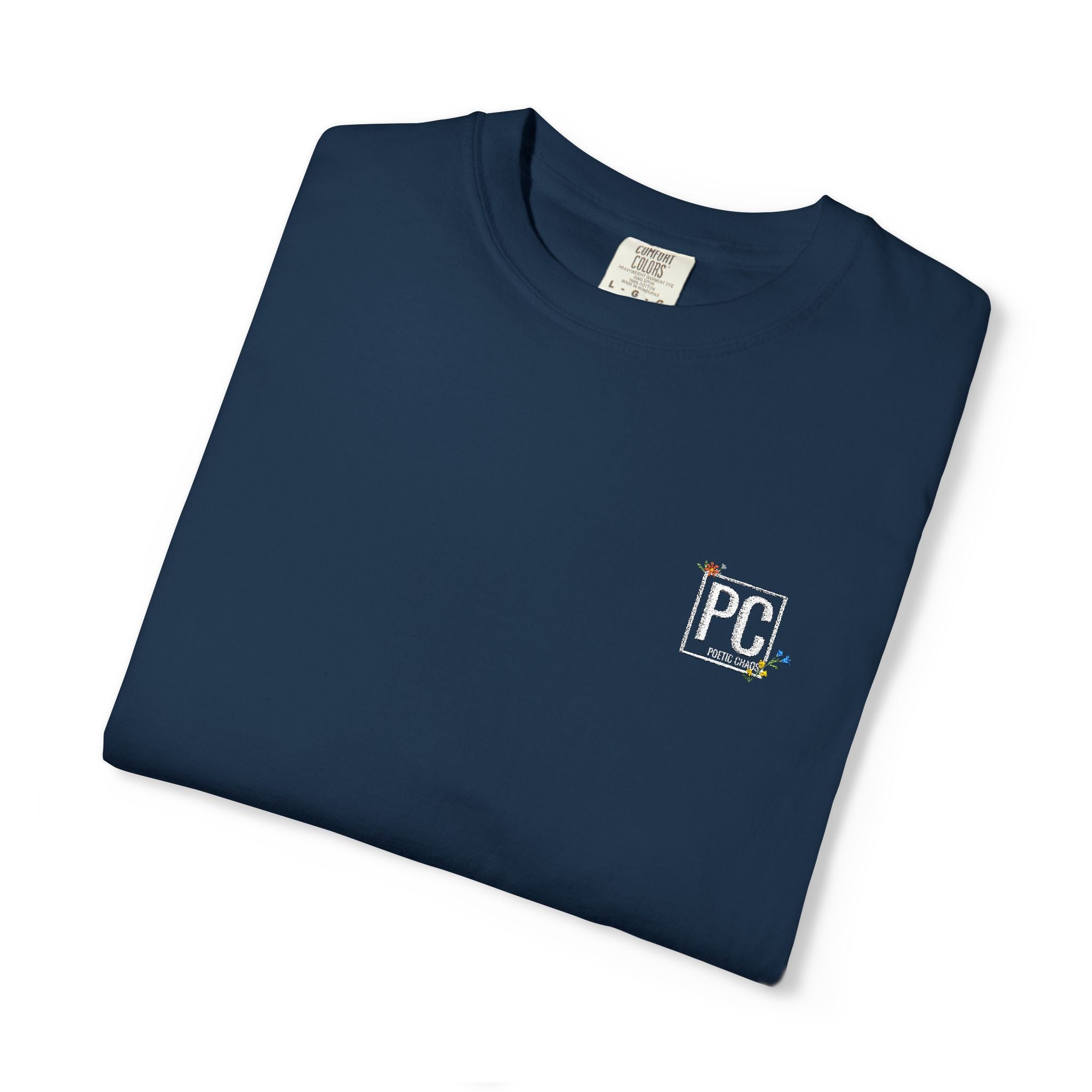 Poetic Chaos embroided white floral logo