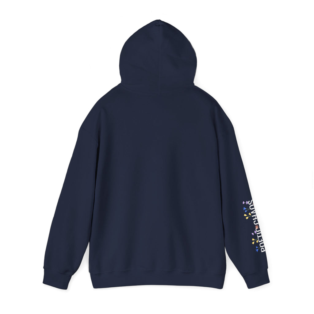 Poetic Chaos Sleeve Hoodie – Minimal white floral Logo Pullover