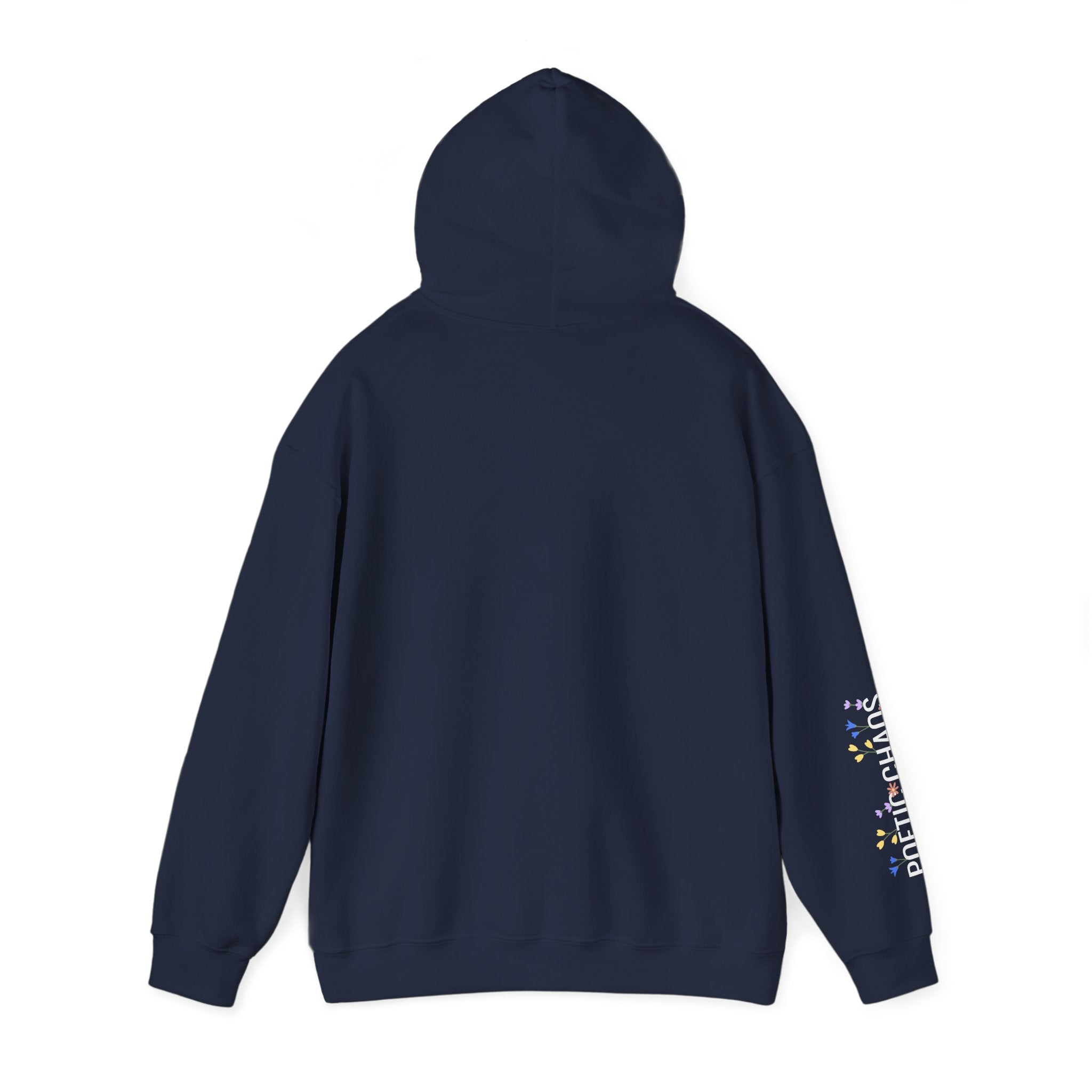 Poetic Chaos Sleeve Hoodie – Minimal white floral Logo Pullover
