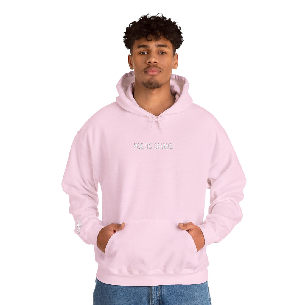 Poetic Chaos embroided white logo hoodie