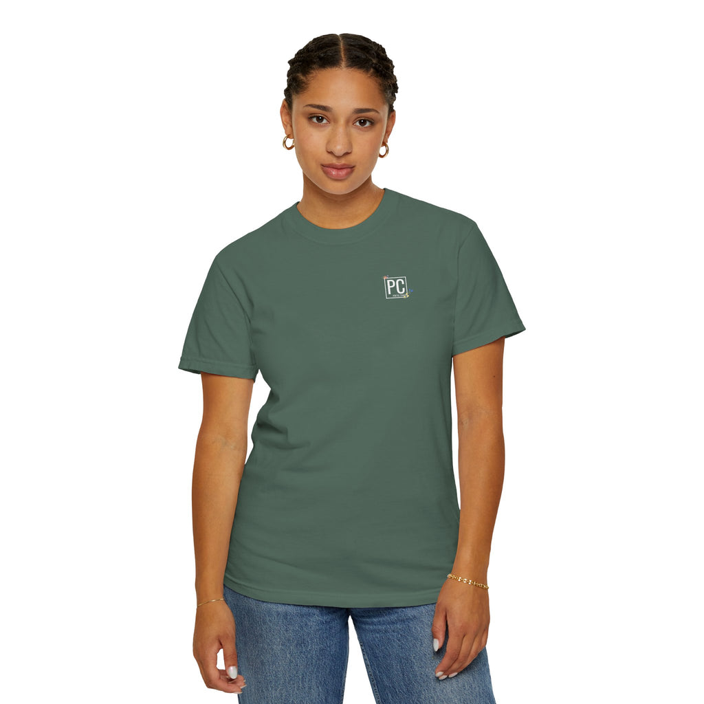 poetic chaos minimal t-shirt floral white logo label