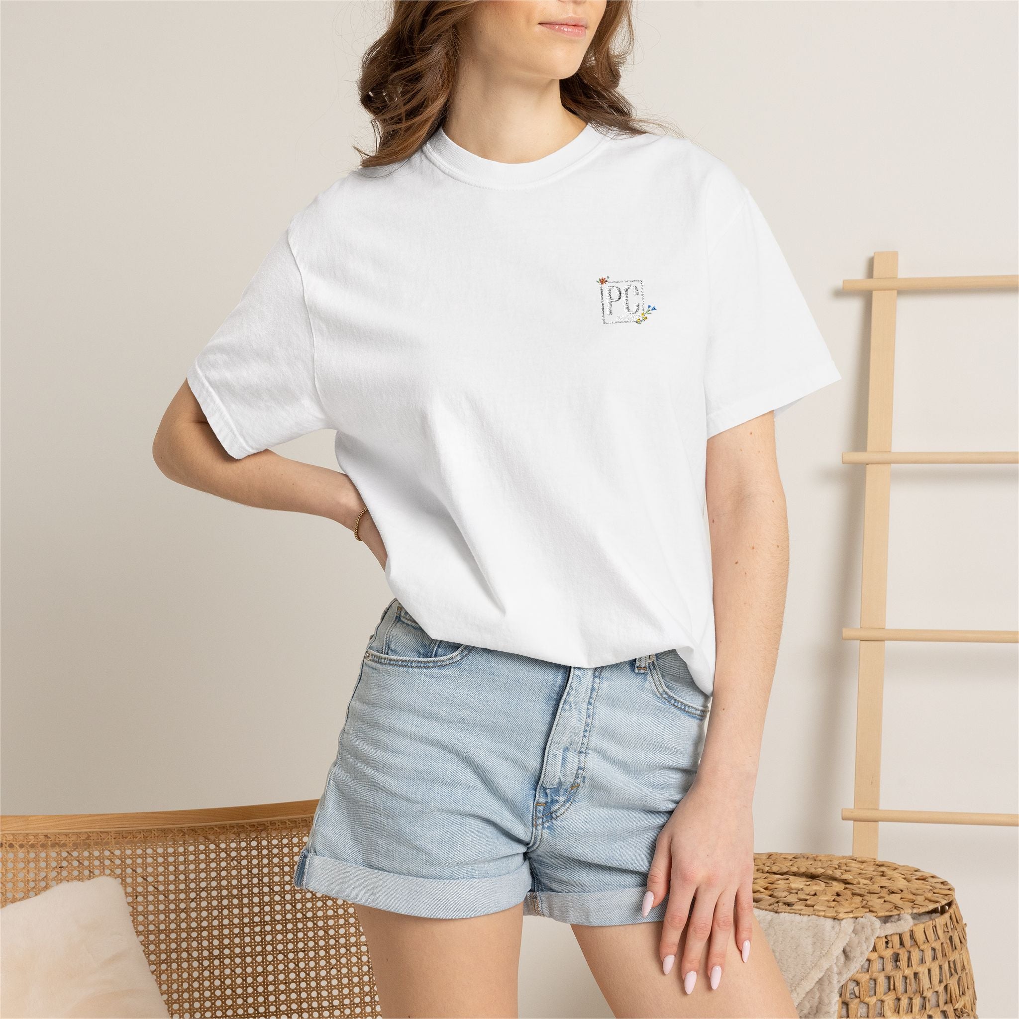 Poetic Chaos embroided white floral logo
