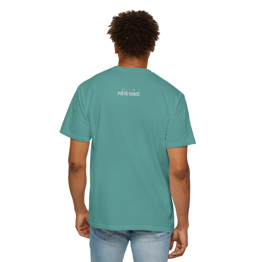 poetic chaos minimal t-shirt floral white logo label