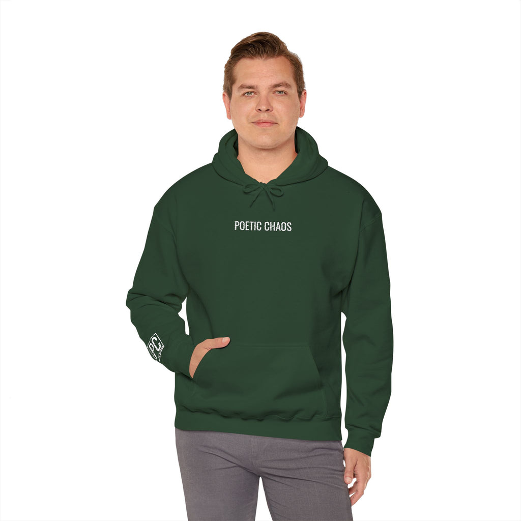 Poetic Chaos embroided white logo hoodie