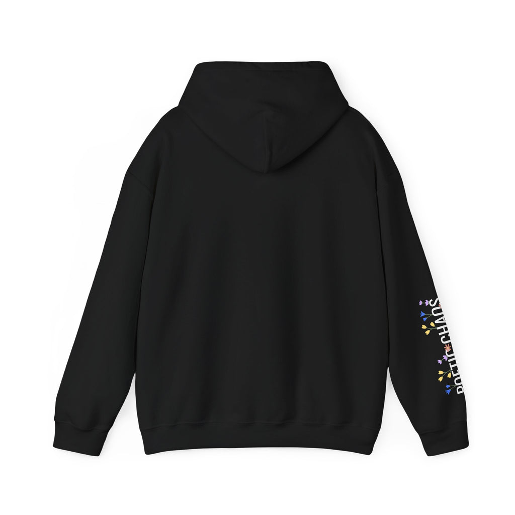 Poetic Chaos Sleeve Hoodie – Minimal white floral Logo Pullover