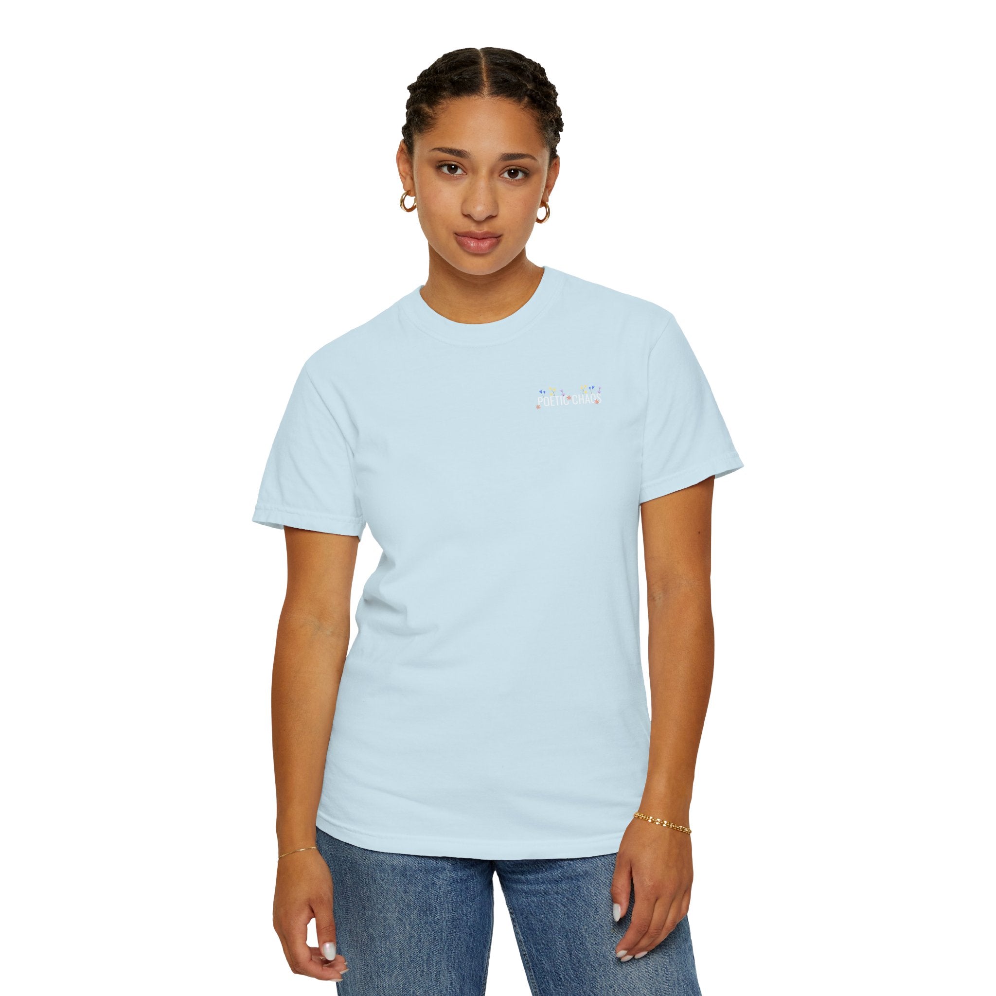 Poetic chaos minimal t-shirts floral white label