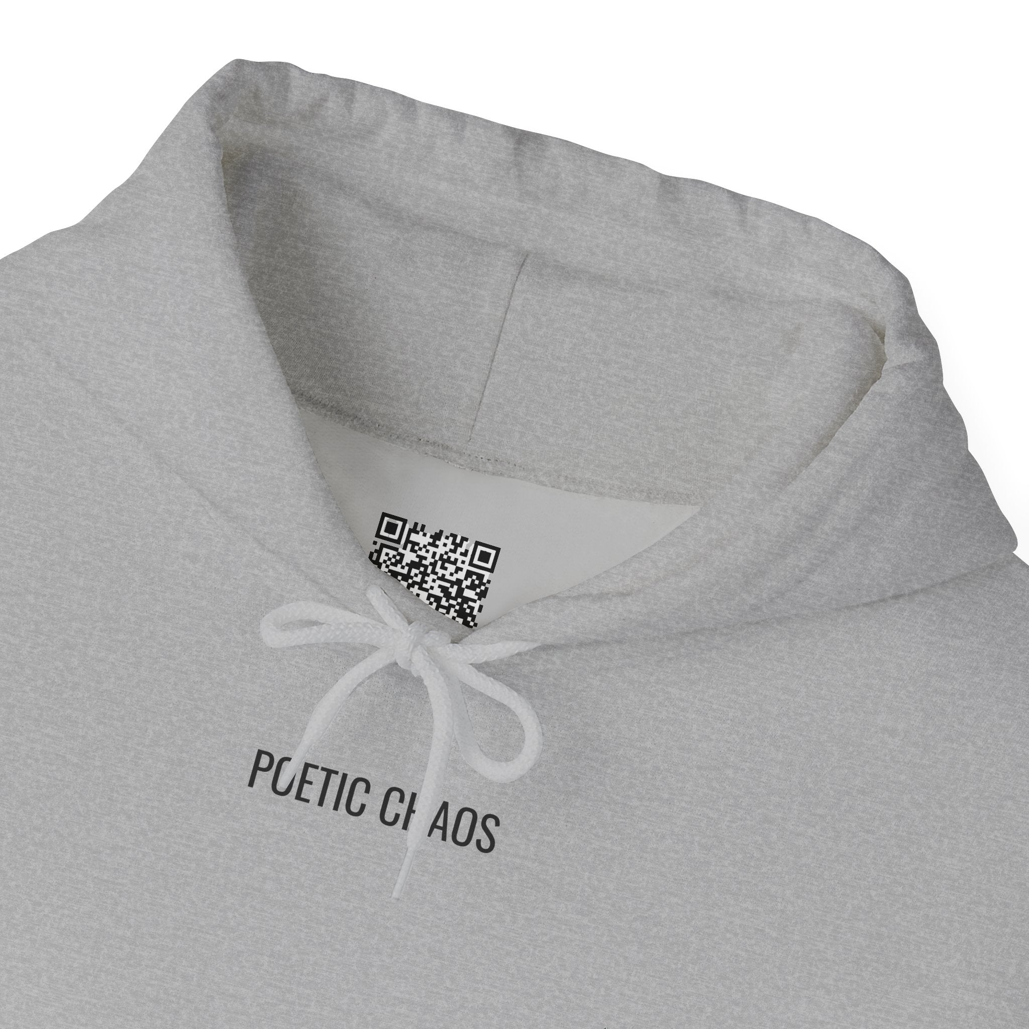 Poetic Chaos Minimalist Hoodie — Small Chest Text Pullover