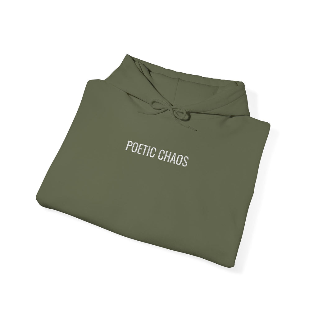 Poetic Chaos embroided white logo hoodie