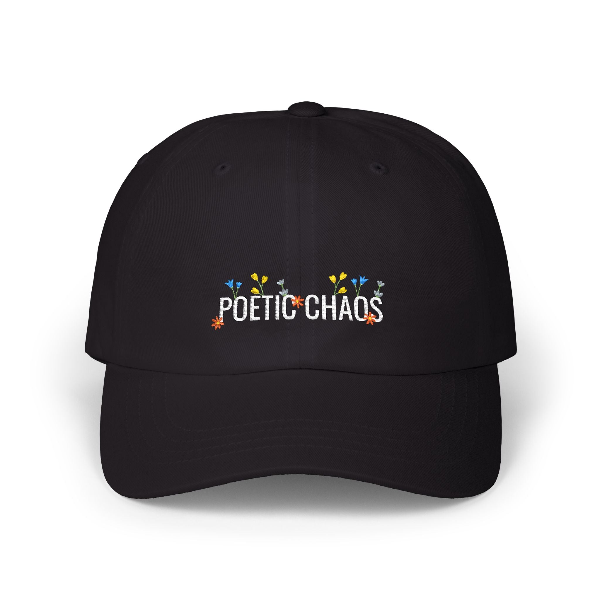 Poetic Chaos white floral logo dad cap-embroided