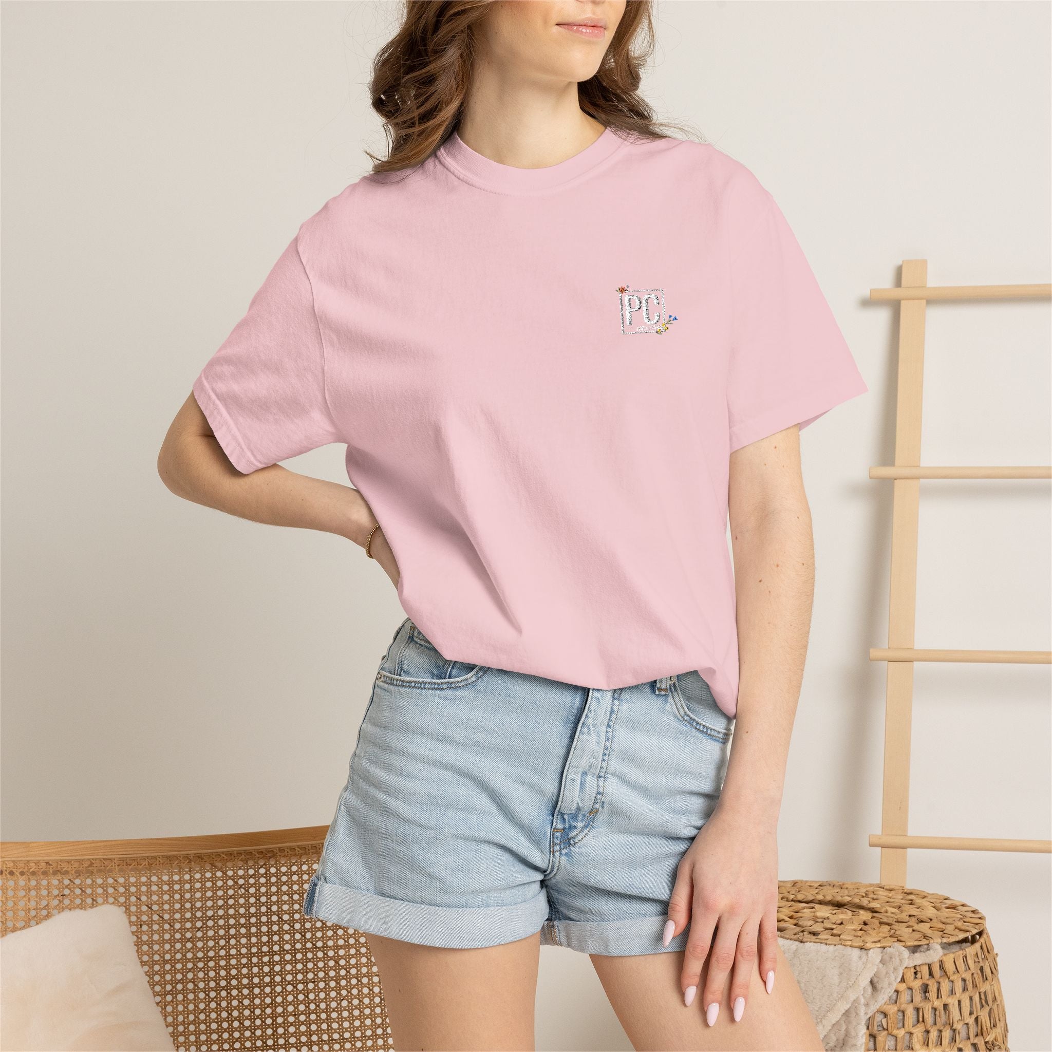 Poetic Chaos embroided white floral logo