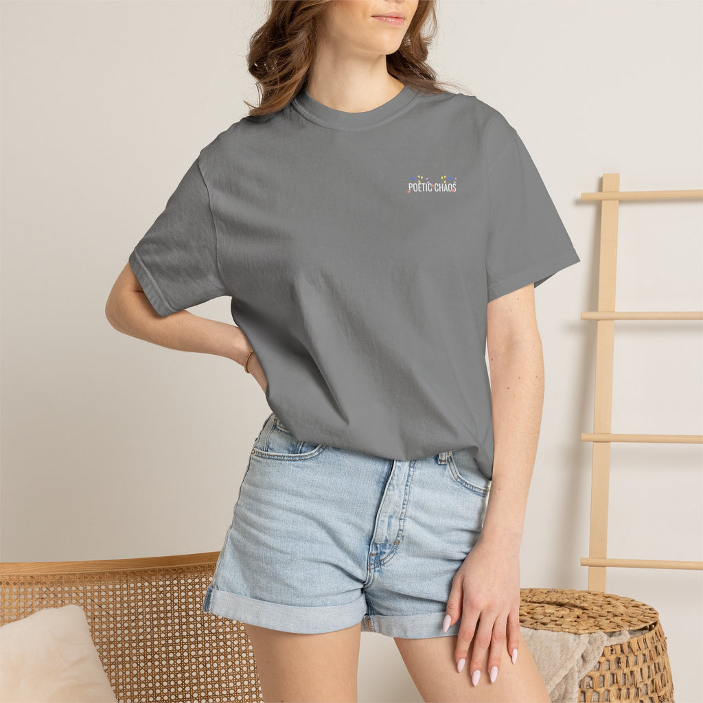Poetic chaos minimal t-shirts floral white label
