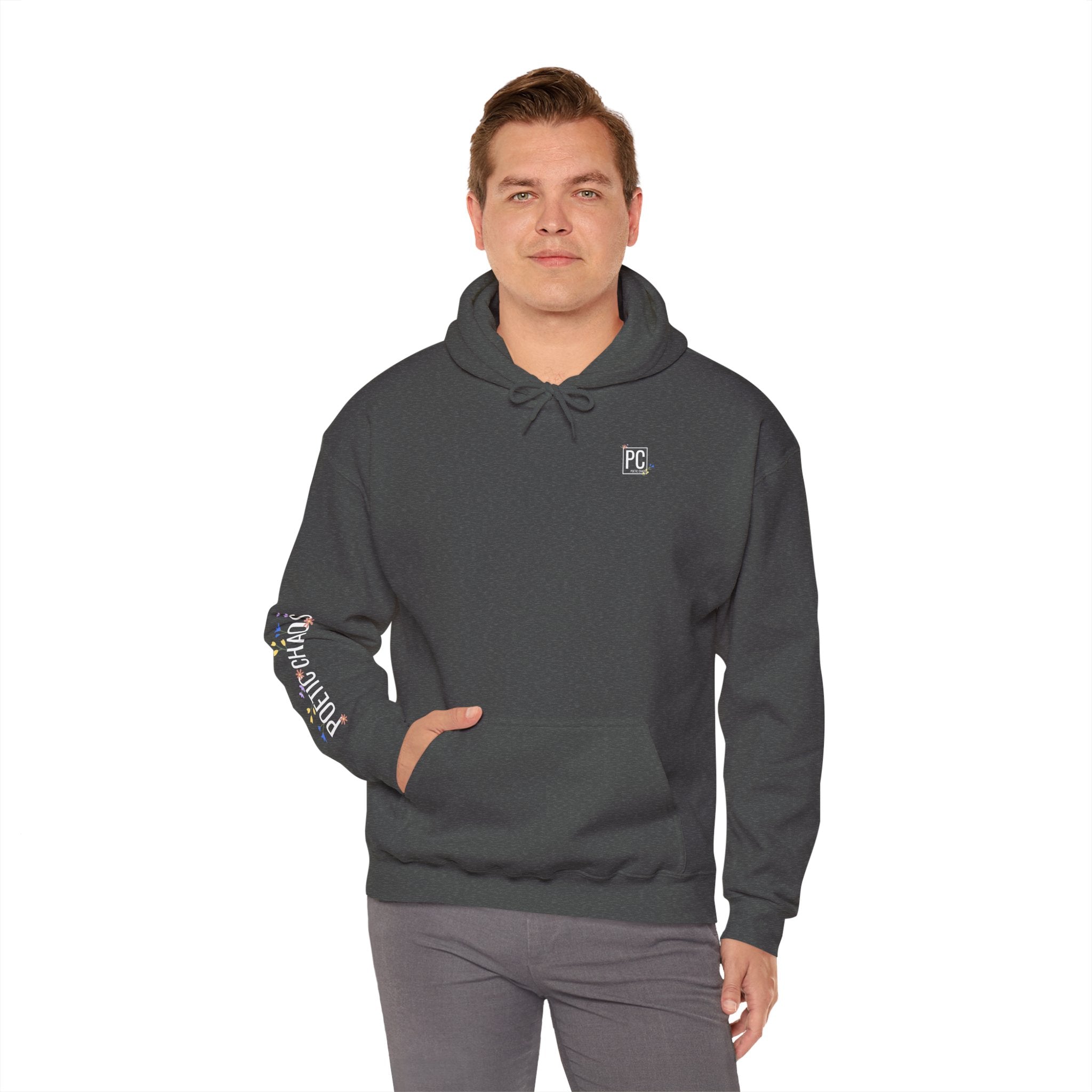 Poetic Chaos Sleeve Hoodie – Minimal white floral Logo Pullover