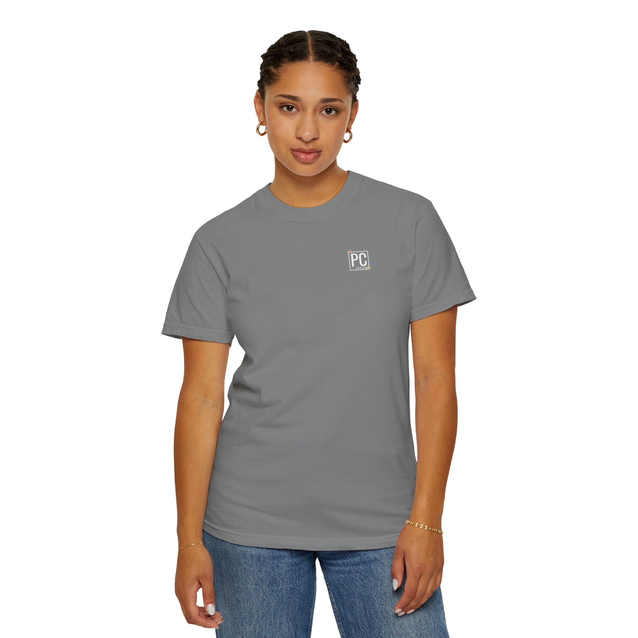 poetic chaos minimal t-shirt floral white logo label