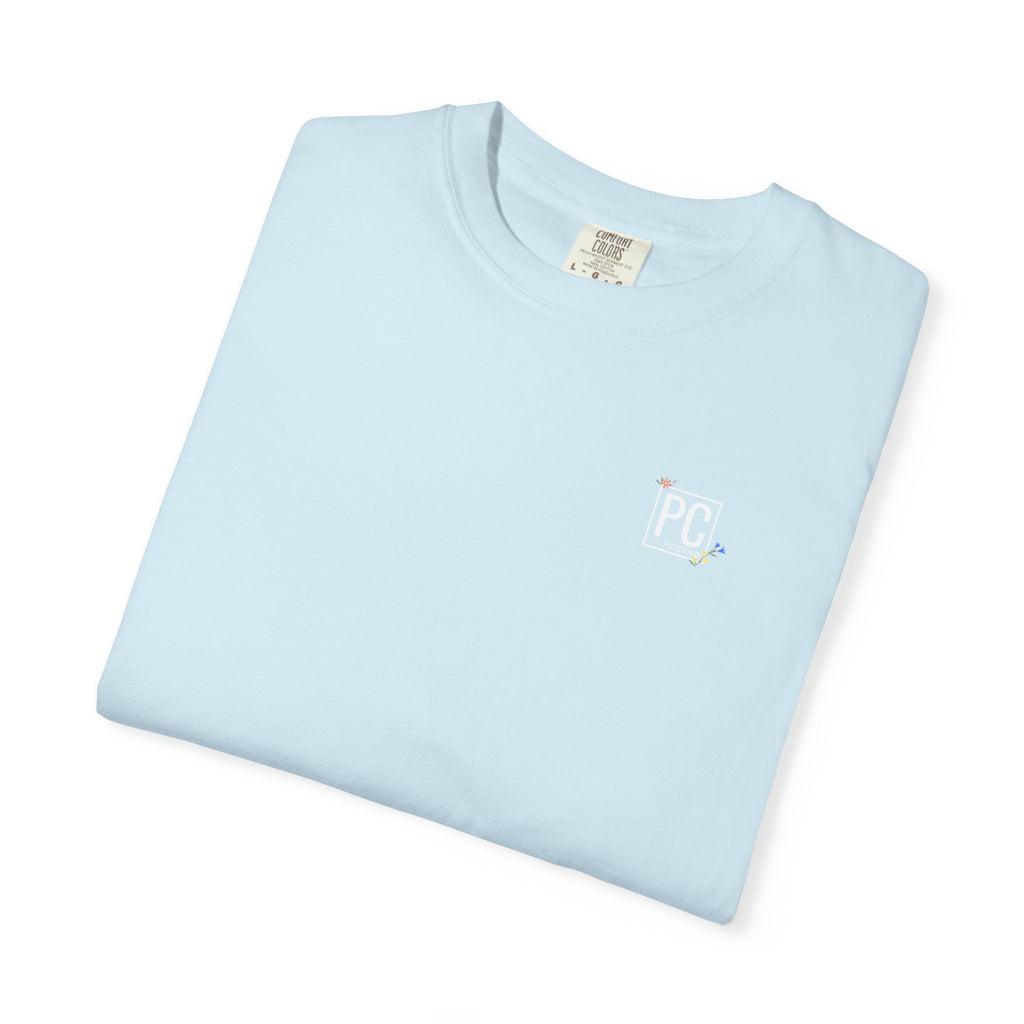 poetic chaos minimal t-shirt floral white logo label