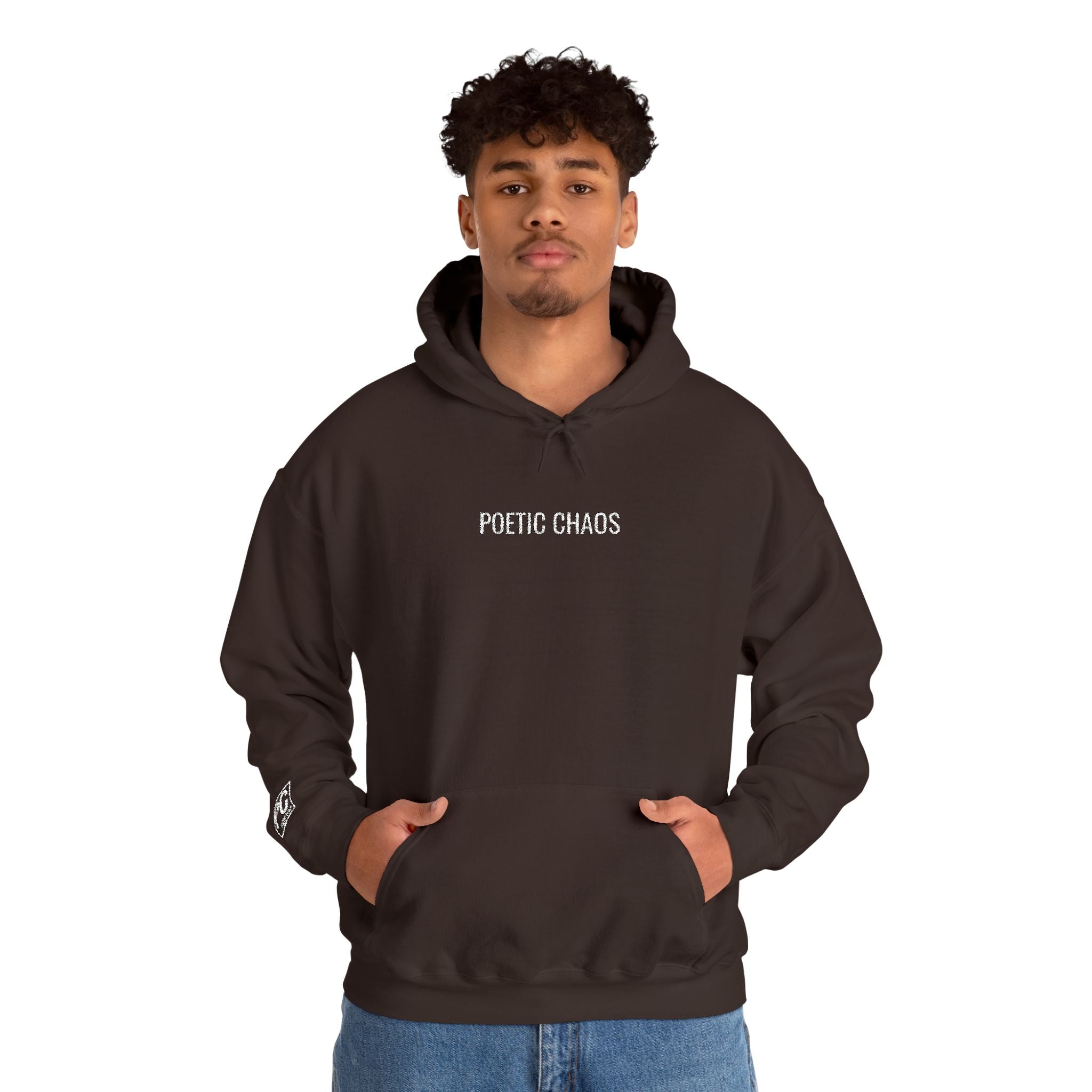 Poetic Chaos embroided white logo hoodie