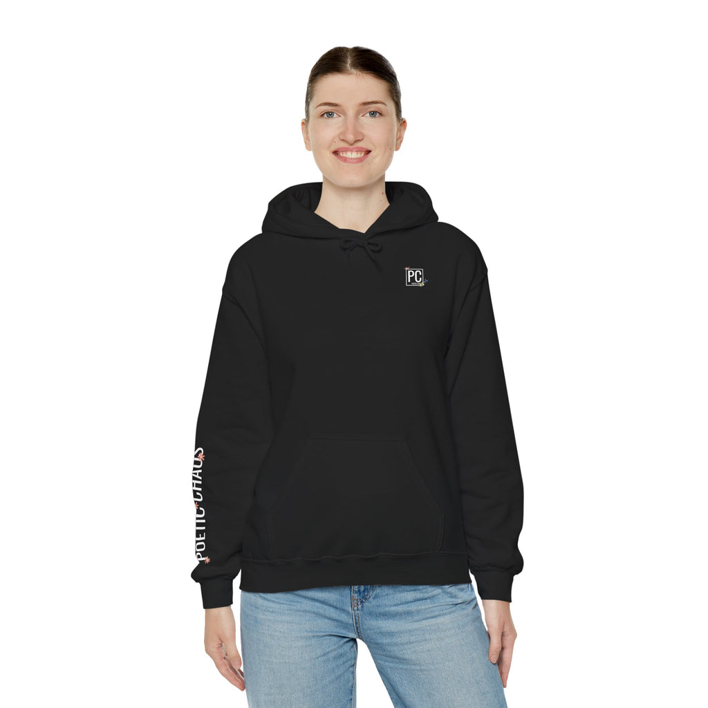 Poetic Chaos Sleeve Hoodie – Minimal white floral Logo Pullover