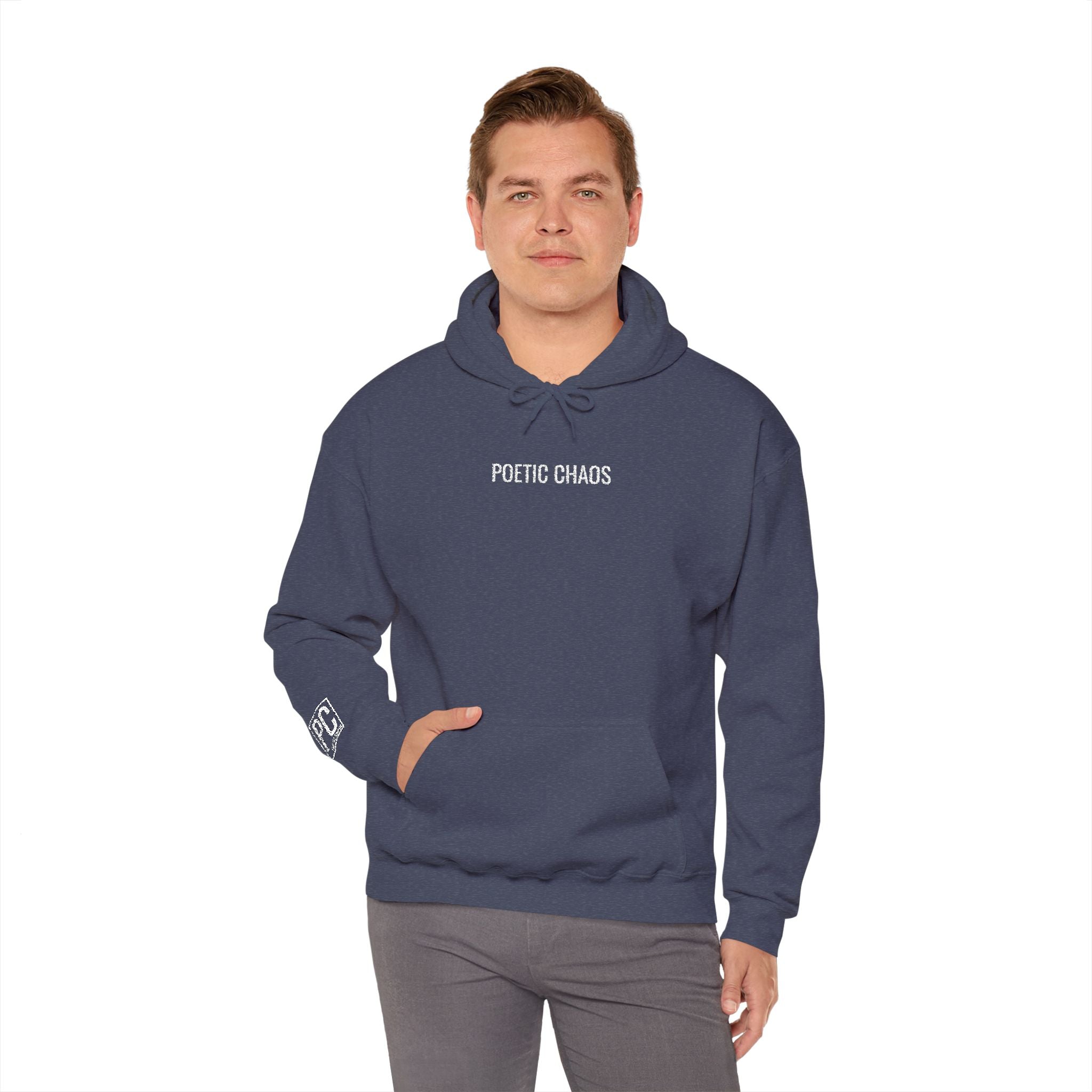 Poetic Chaos embroided white logo hoodie